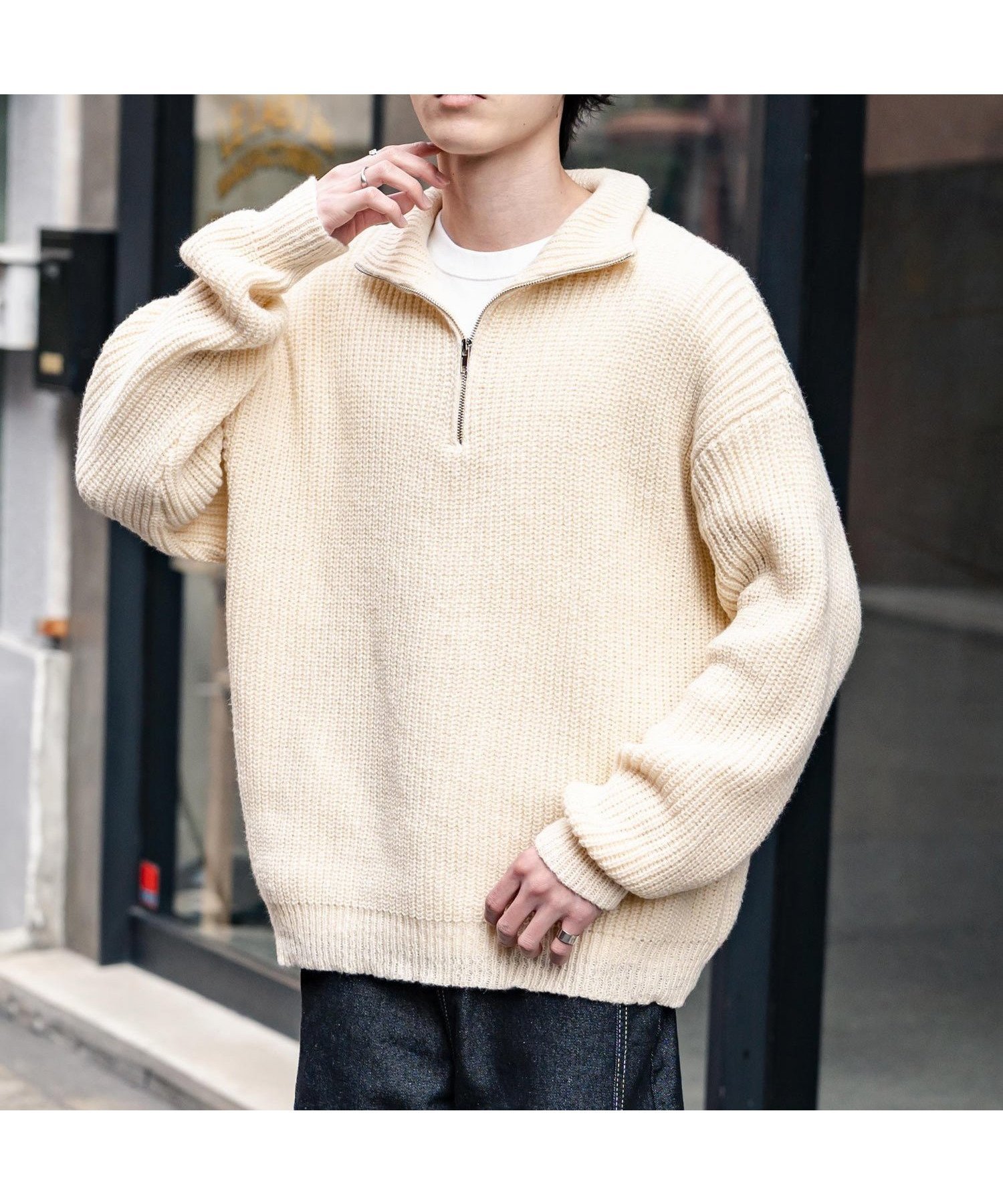 【ロッキーモンロー/Rocky Monroe】のオーバーサイズ畦編みハーフジップニットセーター インテリア・キッズ・メンズ・レディースファッション・服の通販 founy(ファニー) ファッション Fashion レディースファッション Fashion for Women トップス・カットソー Cut & Sew Tops ニット Knit Tops & Sweaters 畦編みニット・テクスチャードトップス Ribbed Knit Sweaters / Textured Knit Tops インナー Innerwear 畦 Ribbed Knit シンプル Simple, Minimal スラックス Slacks, Dress Pants デニム Denim, Jeans Material バランス Balance, Style Balance フェミニン Feminine, Girly メンズ Men's, Menswear リラックス Relax, Relaxed Fit 再入荷 Restock / Back in Stock おすすめ Recommended / Our Picks オフ|ID: prp329100004759920 ipo3291000000034697140