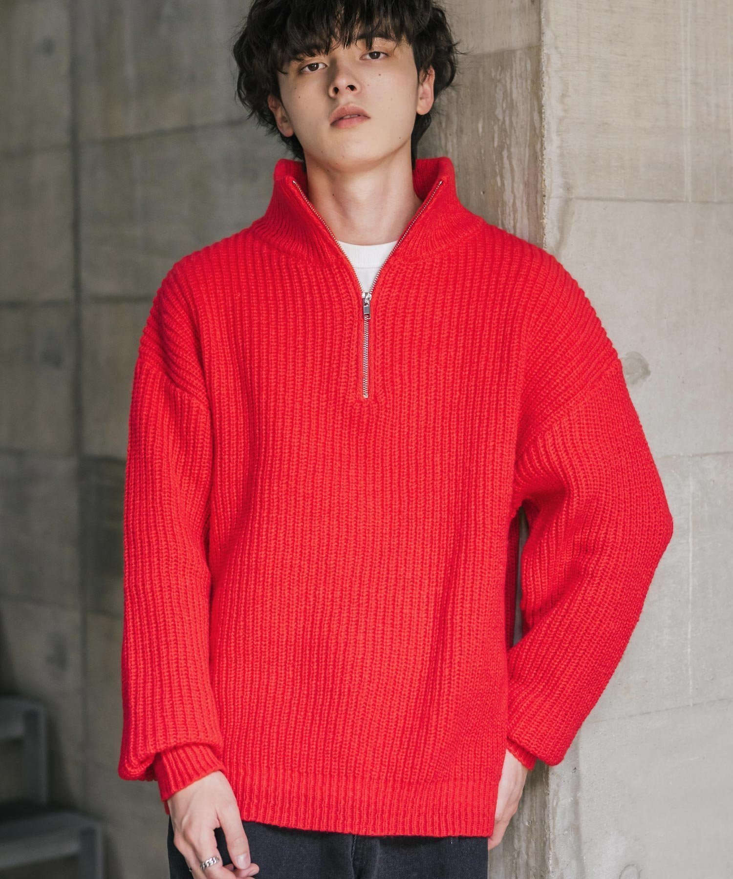 【ロッキーモンロー/Rocky Monroe】のオーバーサイズ畦編みハーフジップニットセーター インテリア・キッズ・メンズ・レディースファッション・服の通販 founy(ファニー) ファッション Fashion レディースファッション Fashion for Women トップス・カットソー Cut & Sew Tops ニット Knit Tops & Sweaters 畦編みニット・テクスチャードトップス Ribbed Knit Sweaters / Textured Knit Tops インナー Innerwear 畦 Ribbed Knit シンプル Simple, Minimal スラックス Slacks, Dress Pants デニム Denim, Jeans Material バランス Balance, Style Balance フェミニン Feminine, Girly メンズ Men's, Menswear リラックス Relax, Relaxed Fit 再入荷 Restock / Back in Stock おすすめ Recommended / Our Picks レッド|ID: prp329100004759920 ipo3291000000034697141