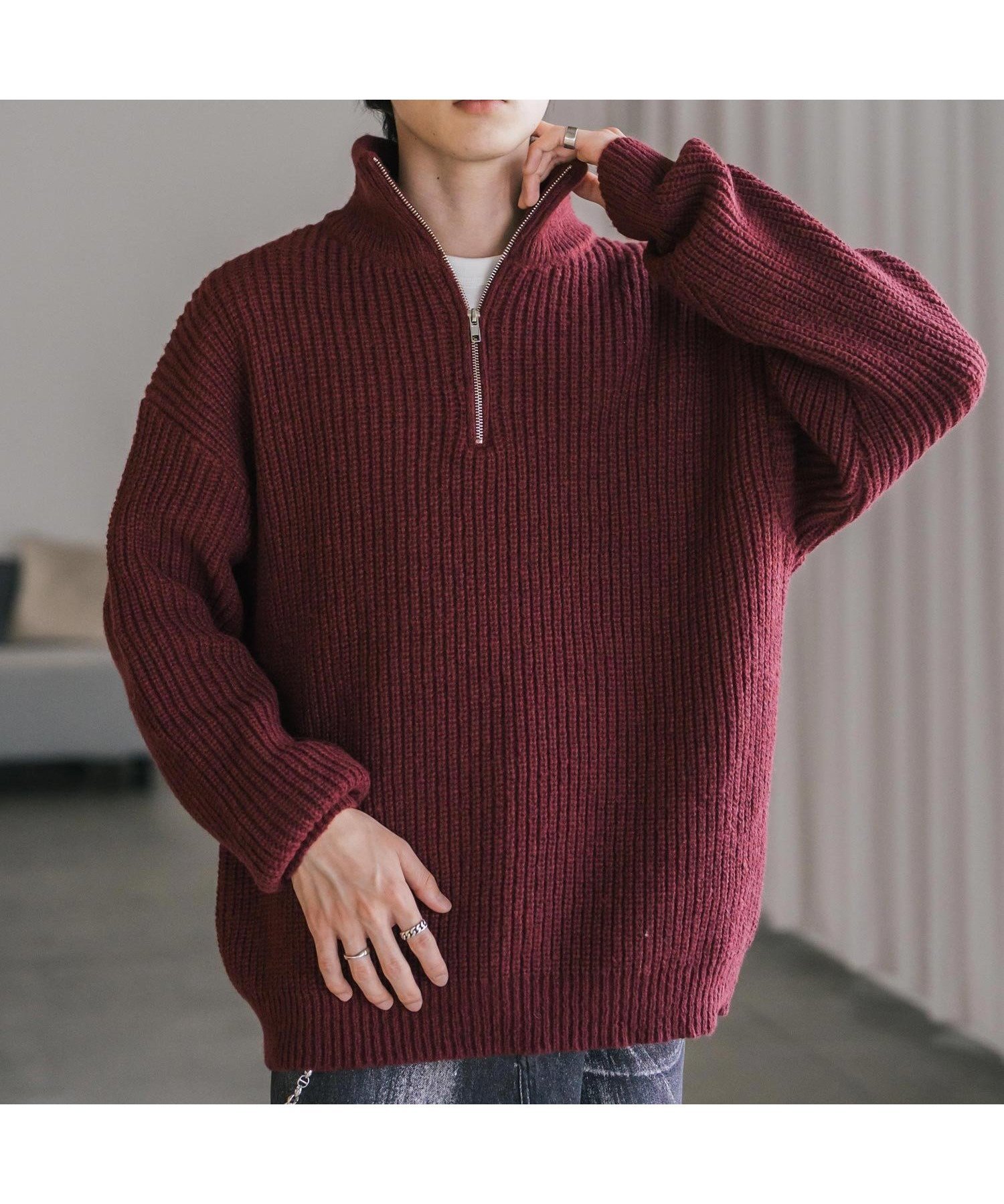 【ロッキーモンロー/Rocky Monroe】のオーバーサイズ畦編みハーフジップニットセーター インテリア・キッズ・メンズ・レディースファッション・服の通販 founy(ファニー) ファッション Fashion レディースファッション Fashion for Women トップス・カットソー Cut & Sew Tops ニット Knit Tops & Sweaters 畦編みニット・テクスチャードトップス Ribbed Knit Sweaters / Textured Knit Tops インナー Innerwear 畦 Ribbed Knit シンプル Simple, Minimal スラックス Slacks, Dress Pants デニム Denim, Jeans Material バランス Balance, Style Balance フェミニン Feminine, Girly メンズ Men's, Menswear リラックス Relax, Relaxed Fit 再入荷 Restock / Back in Stock おすすめ Recommended / Our Picks ワイン|ID: prp329100004759920 ipo3291000000034697143