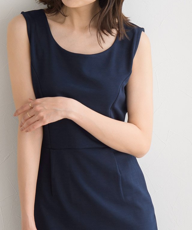 【ピエロ/Pierrot】のタイトワンピース インテリア・キッズ・メンズ・レディースファッション・服の通販 founy(ファニー) ファッション Fashion レディースファッション Fashion for Women ワンピース Dresses カーディガン Cardigan, Knitwear シンプル Simple, Minimal ノースリーブ Sleeveless, No-Sleeve フィット Fit, Slim Fit ネイビー|ID: prp329100004760036 ipo3291000000034445308