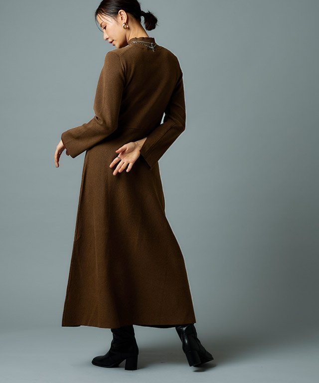 【ピエロ/Pierrot】のRASW 総針ニットフレアワンピース インテリア・キッズ・メンズ・レディースファッション・服の通販 founy(ファニー) ファッション Fashion レディースファッション Fashion for Women ワンピース Dresses おすすめ Recommended / Our Picks カーディガン Cardigan, Knitwear シンプル Simple, Minimal スリット Slit, Slit Detail フレア Flare, Flared エレガント 上品 Elegant ブラウン|ID: prp329100004760038 ipo3291000000034445314