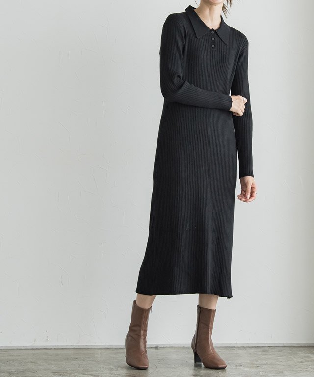 【ピエロ/Pierrot】の襟付きリブニットワンピース インテリア・キッズ・メンズ・レディースファッション・服の通販 founy(ファニー) ファッション Fashion レディースファッション Fashion for Women ワンピース Dresses ニットワンピース Knit Dresses クラシカル Classical, Vintage-Inspired エレガント 上品 Elegant ブラック|ID: prp329100004760046 ipo3291000000034445362