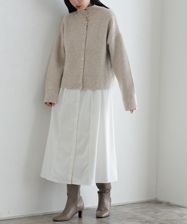 【ピエロ/Pierrot】のニットカーディガンワンピースセット インテリア・キッズ・メンズ・レディースファッション・服の通販 founy(ファニー) ファッション Fashion レディースファッション Fashion for Women ワンピース Dresses カーディガン Cardigan, Knitwear ギャザー Gathered, Ruffled ショート Short, Short Length ロング Long, Long-Length エレガント 上品 Elegant 杢ベージュ×オフホワイト|ID: prp329100004760048 ipo3291000000034445381