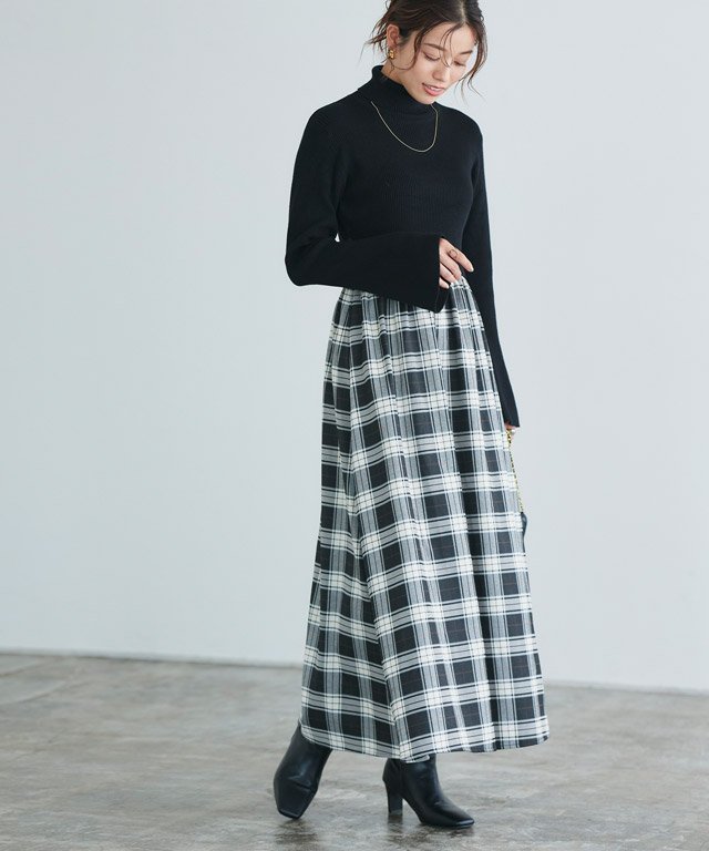 【ピエロ/Pierrot】のタートルネックフレアスリーブドッキングワンピース インテリア・キッズ・メンズ・レディースファッション・服の通販 founy(ファニー) ファッション Fashion レディースファッション Fashion for Women ワンピース Dresses スリーブ Sleeve, Long Sleeve / Short Sleeve ドッキング Docking, Mixed Material フレア Flare, Flared エレガント 上品 Elegant ブラック×チェック|ID: prp329100004760049 ipo3291000000034445394