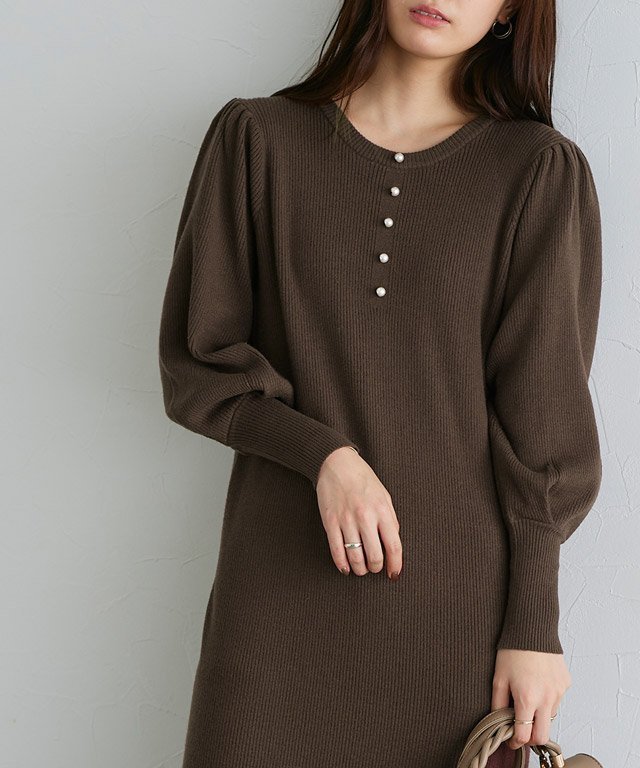 【ピエロ/Pierrot】の2wayパールデザインニットワンピース インテリア・キッズ・メンズ・レディースファッション・服の通販 founy(ファニー) ファッション Fashion レディースファッション Fashion for Women ワンピース Dresses ニットワンピース Knit Dresses パール Pearl, Pearl Accent ブラウン|ID: prp329100004760052 ipo3291000000034445407