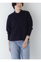 【ヒューマンウーマン/HUMAN WOMAN】のバルキーコットン混リンクス柄ポロプルオーバー ネイビー|ID: prp329100004760182 ipo3291000000034447434