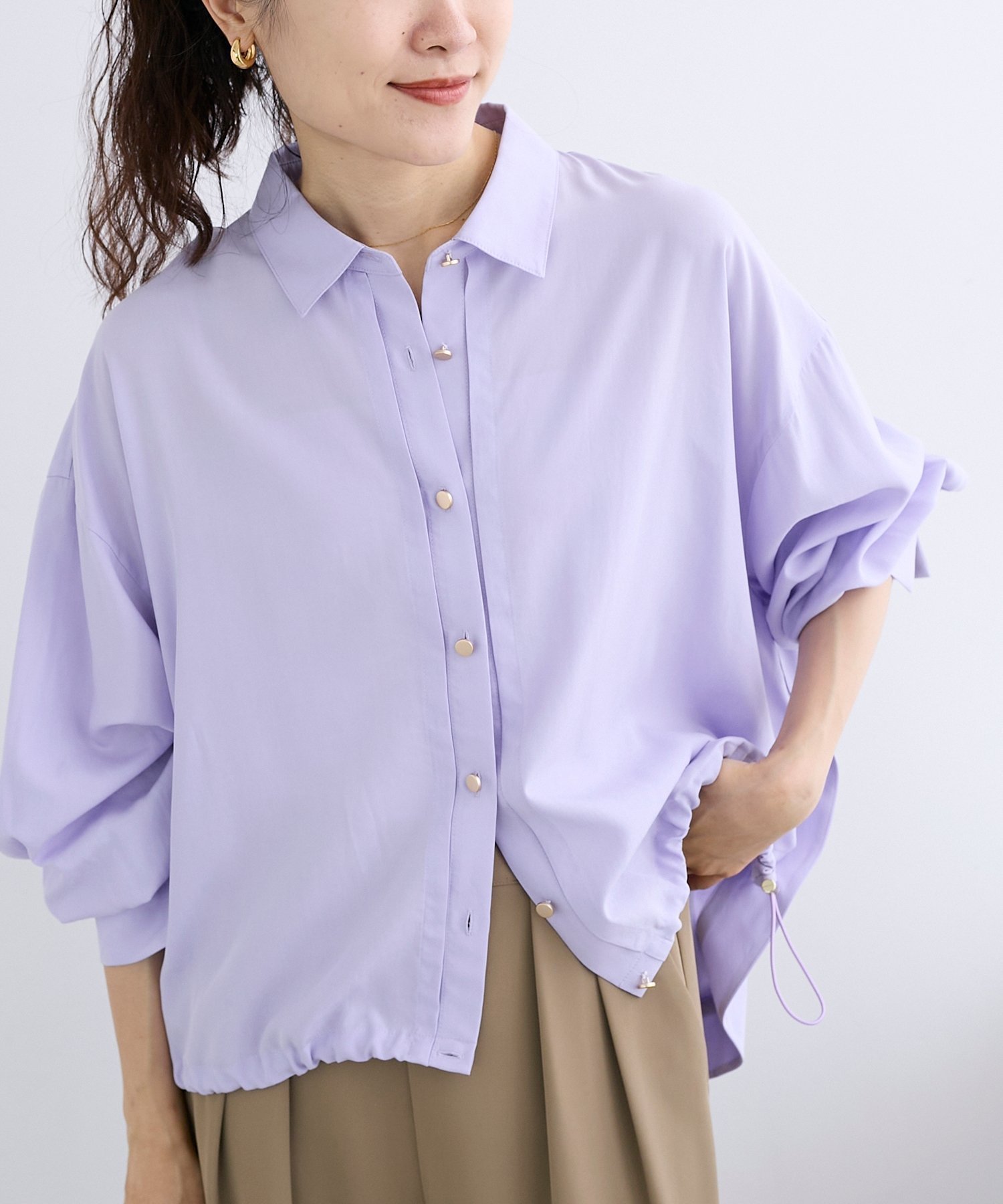 【ルクールブラン/le.coeur blanc】の裾ドロストレギュラーカラーシャツ インテリア・キッズ・メンズ・レディースファッション・服の通販 founy(ファニー) 　ファッション　Fashion　レディースファッション　Fashion for Women　トップス・カットソー　Cut & Sew Tops　シャツ・ブラウス・オフィスカジュアル　Elegant Blouses & Button-Ups　おすすめ　Recommended / Our Picks　インナー　Innerwear　トレンド　Trend, Trending Now　レギュラー　Regular, Standard Fit　人気　Popular, Best Seller　パープル|ID: prp329100004760269 ipo3291000000034448693