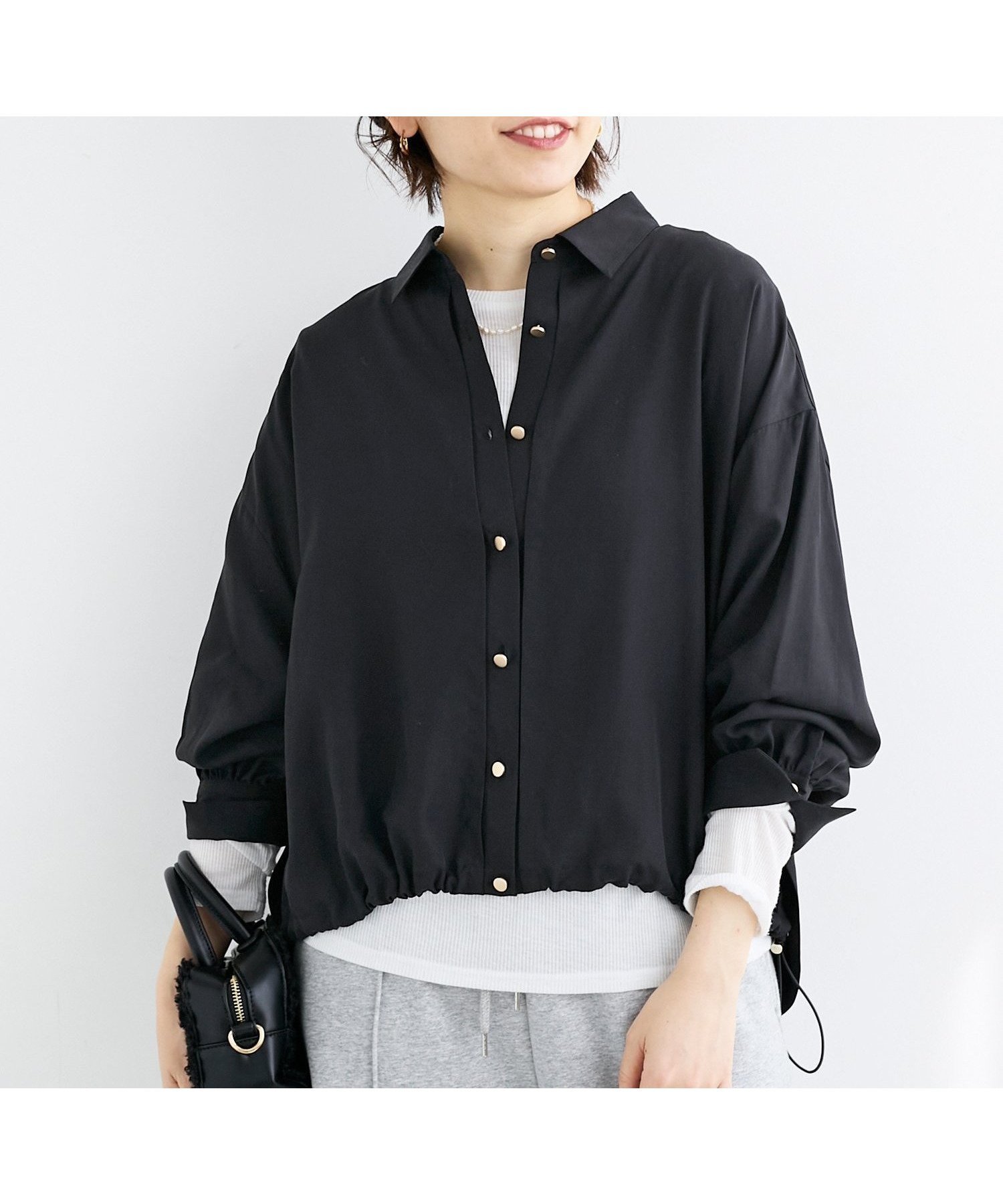 【ルクールブラン/le.coeur blanc】の裾ドロストレギュラーカラーシャツ インテリア・キッズ・メンズ・レディースファッション・服の通販 founy(ファニー) 　ファッション　Fashion　レディースファッション　Fashion for Women　トップス・カットソー　Cut & Sew Tops　シャツ・ブラウス・オフィスカジュアル　Elegant Blouses & Button-Ups　おすすめ　Recommended / Our Picks　インナー　Innerwear　トレンド　Trend, Trending Now　レギュラー　Regular, Standard Fit　人気　Popular, Best Seller　ブラック|ID: prp329100004760269 ipo3291000000034448694