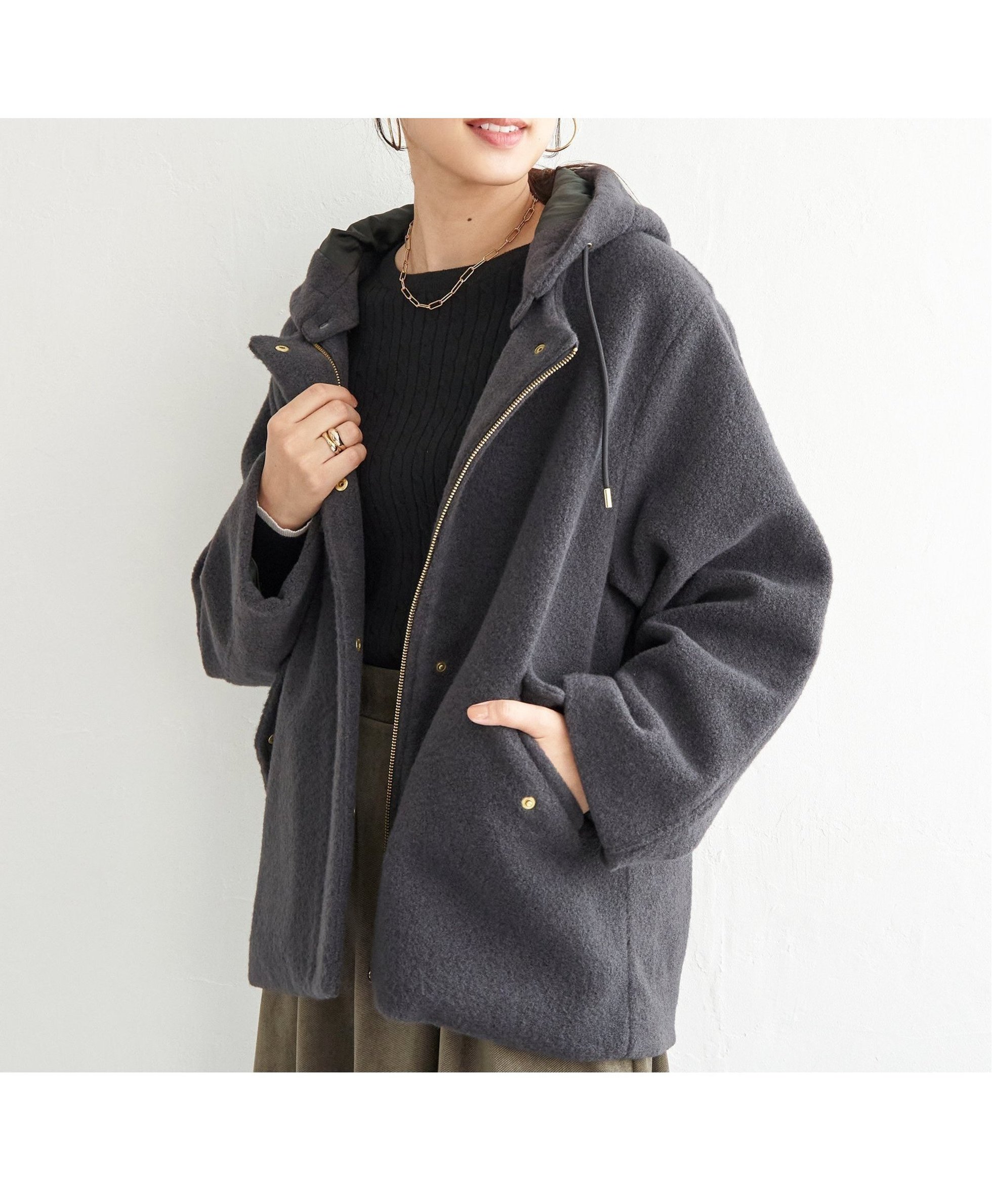 【イッカ/ikka】のブークレー2WAYフードコート インテリア・キッズ・メンズ・レディースファッション・服の通販 founy(ファニー) 　ファッション　Fashion　レディースファッション　Fashion for Women　アウター　Coat / Outerwear Collection　コート・ロングコート・ピーコート　Long Coats, Peacoats & More　ストレッチ　Stretch, Stretchy Fabric　ベーシック　Basic, Essential　ミドル　Middle Length, Mid Height　モコモコ　Fuzzy, Fluffy　今季　This Season, Current Season　チャコール|ID: prp329100004760520 ipo3291000000034451219