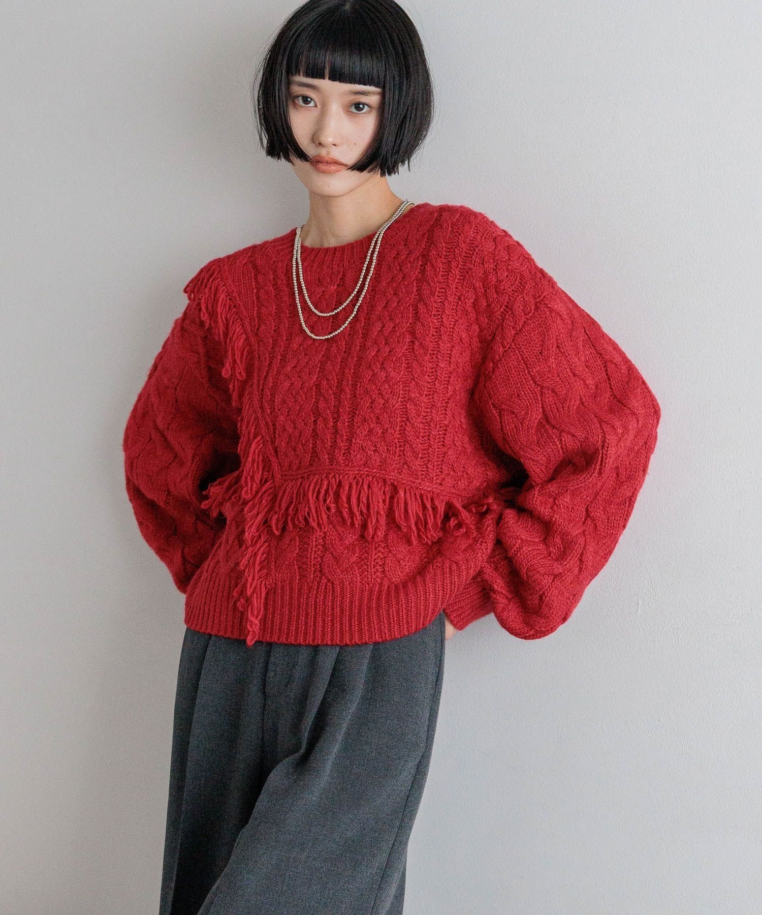 【ローリーズファーム/LOWRYS FARM】のケーブルフリンジSHORT丈 インテリア・キッズ・メンズ・レディースファッション・服の通販 founy(ファニー) 　ファッション　Fashion　レディースファッション　Fashion for Women　アクリル　Acrylic Material　クラシック　Classic, Timeless Style　ショート　Short, Short Length　デニム　Denim, Jeans Material　フリンジ　Fringe, Tassel　ボトム　Bottoms, Lower Wear　ロング　Long, Long-Length　ワイド　Wide, Wide Fit　定番　Standard, Basic Item　レッド35|ID: prp329100004760780 ipo3291000000034682632