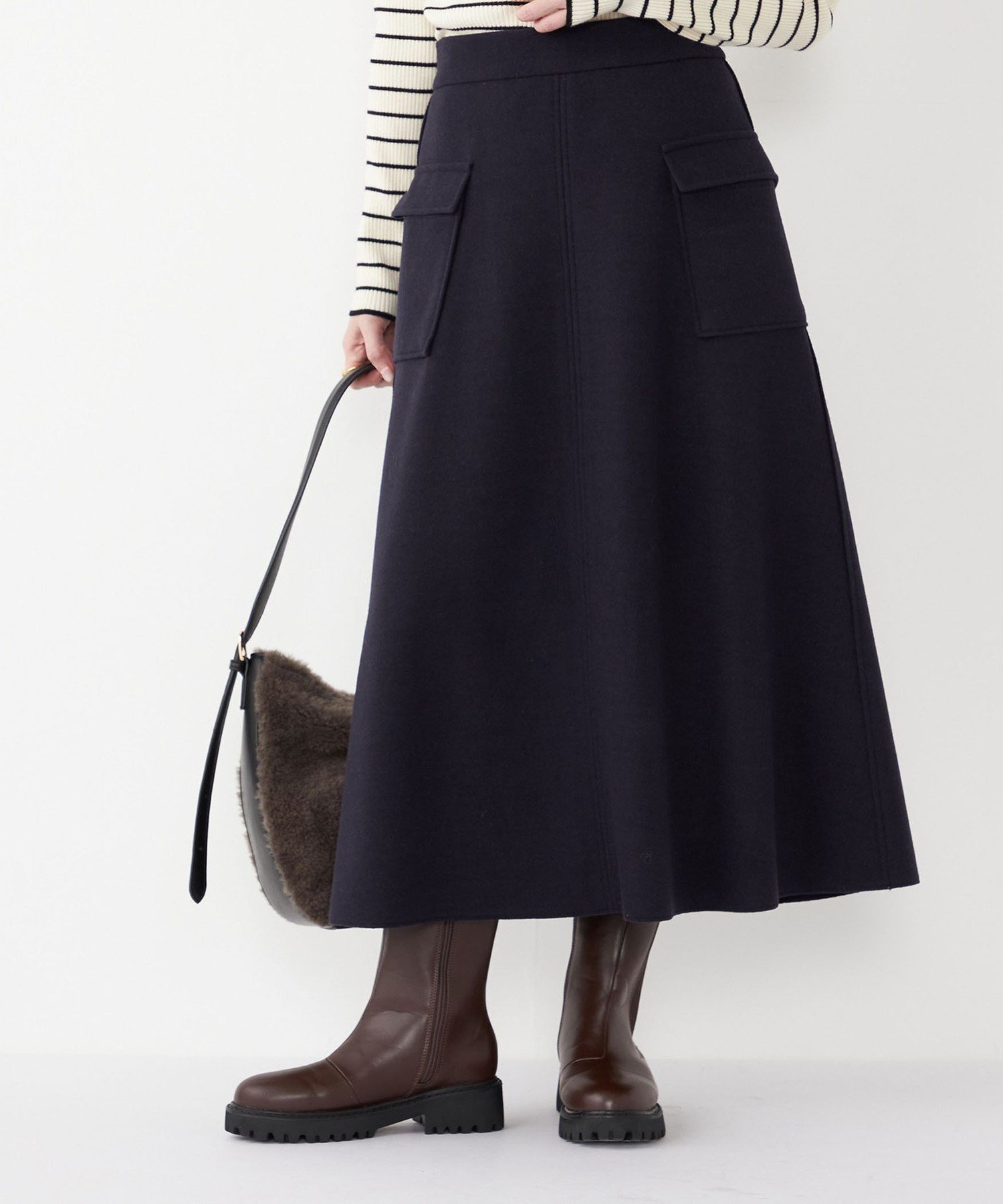 【シップス フォー ウィメン/SHIPS】のSHIPS Colors 手洗い可能 ジャージーメルトン ポケット フレアスカート インテリア・キッズ・メンズ・レディースファッション・服の通販 founy(ファニー) 　ファッション　Fashion　レディースファッション　Fashion for Women　スカート　Skirts　Aライン・フレアスカート　A-Line & Flared Skirts　オレンジ　Orange　今季　This Season, Current Season　セットアップ　Set-Up, Coordinated Outfit　フレア　Flare, Flared　ポケット　Pocket, Pocket Detail　メルトン　Melton, Heavy Wool　メンズ　Men's, Menswear　A/W・秋冬　Autumn/Winter　アウトレット　Outlet / Clearance　おすすめ　Recommended / Our Picks　エレガント 上品　Elegant　ビジネス 仕事 通勤　Business / Work / Commuting　2025年　2025　2025-2026秋冬・A/W　Autumn/Winter 2025–26 AW25–26　ネイビー|ID: prp329100004760941 ipo3291000000034577547