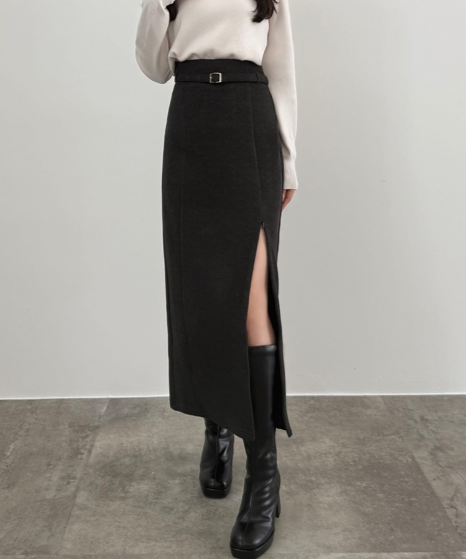 【ジュノア/JUNOAH】のCENEA スリットジップIラインスカート(伸縮あり,あったか生地,裏地なし) インテリア・キッズ・メンズ・レディースファッション・服の通販 founy(ファニー) ファッション Fashion レディースファッション Fashion for Women スカート Skirts チャコール|ID: prp329100004760947 ipo3291000000034454497