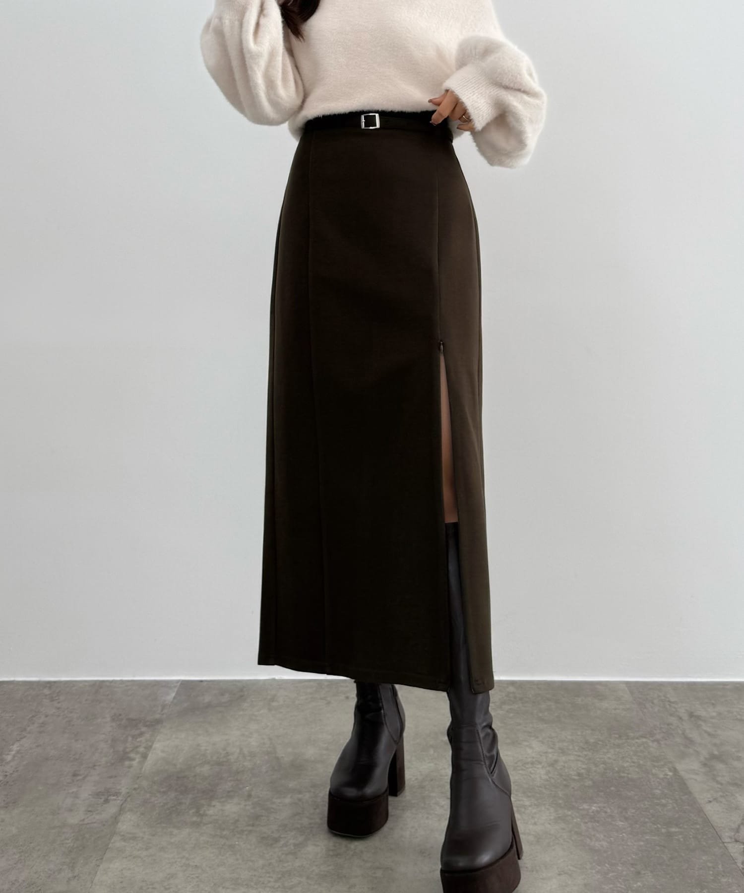 【ジュノア/JUNOAH】のCENEA スリットジップIラインスカート(伸縮あり,あったか生地,裏地なし) インテリア・キッズ・メンズ・レディースファッション・服の通販 founy(ファニー) ファッション Fashion レディースファッション Fashion for Women スカート Skirts ダークブラウン|ID: prp329100004760947 ipo3291000000034454499