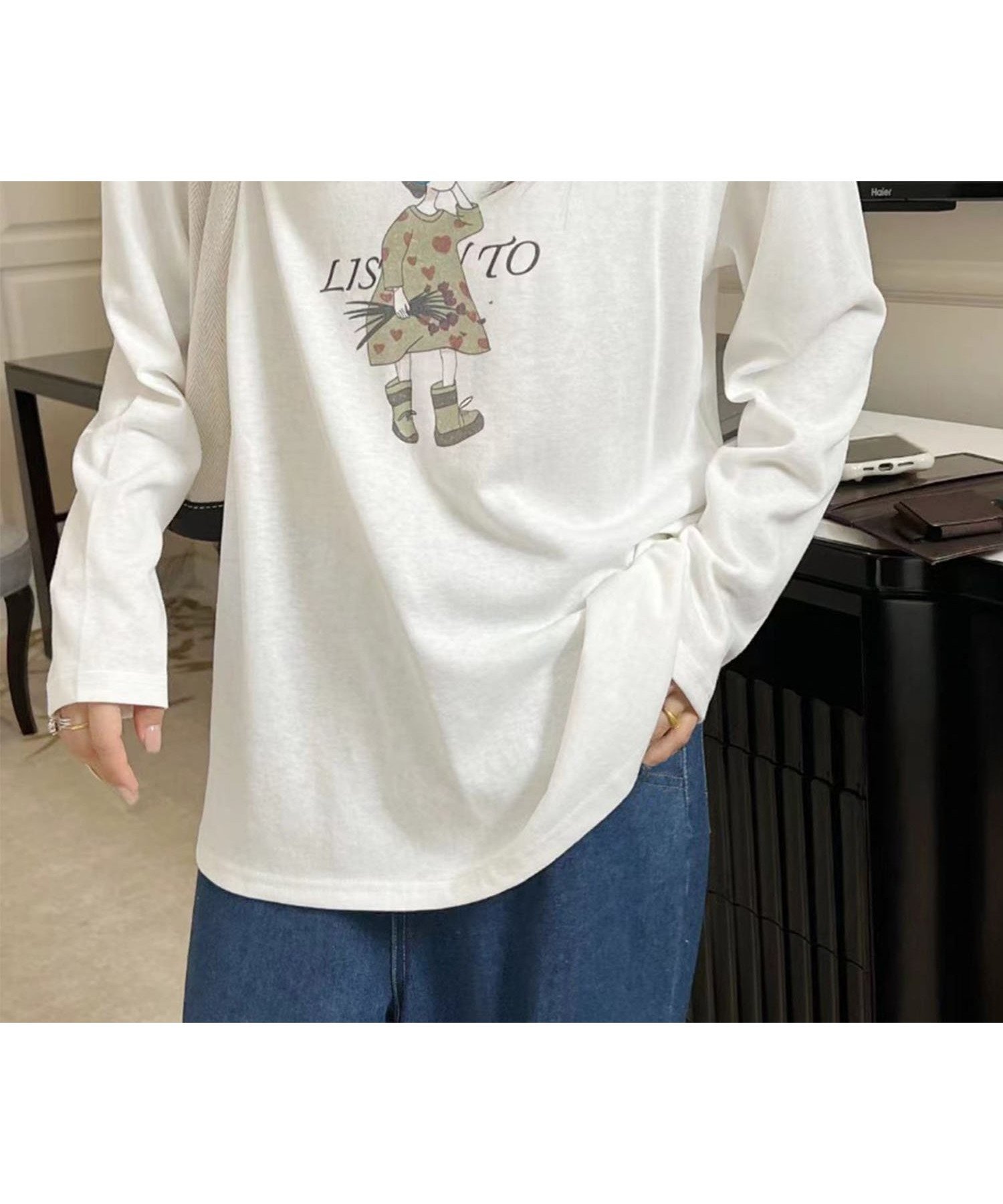 【アイモハ/aimoha】のaimoha -select-/イラストプリントカジュアルロングスリーブTシャツ インテリア・キッズ・メンズ・レディースファッション・服の通販 founy(ファニー) ファッション Fashion レディースファッション Fashion for Women トップス・カットソー Cut & Sew Tops シャツ・ブラウス・オフィスカジュアル Elegant Blouses & Button-Ups ロングTシャツ・Tシャツ Longline T-Shirts & Tees イラスト Illustration カーディガン Cardigan, Knitwear キャラクター Character, Licensed Characters シューズ Shoes, Footwear シンプル Simple, Minimal ジャケット Jacket, Outerwear スタイリッシュ Stylish, Fashionable スニーカー Sneakers, Trainers スリーブ Sleeve, Long Sleeve / Short Sleeve デニム Denim, Jeans Material プリント Print, Printed Pattern リラックス Relax, Relaxed Fit ロング Long, Long-Length ホワイト|ID: prp329100004760949 ipo3291000000034454505