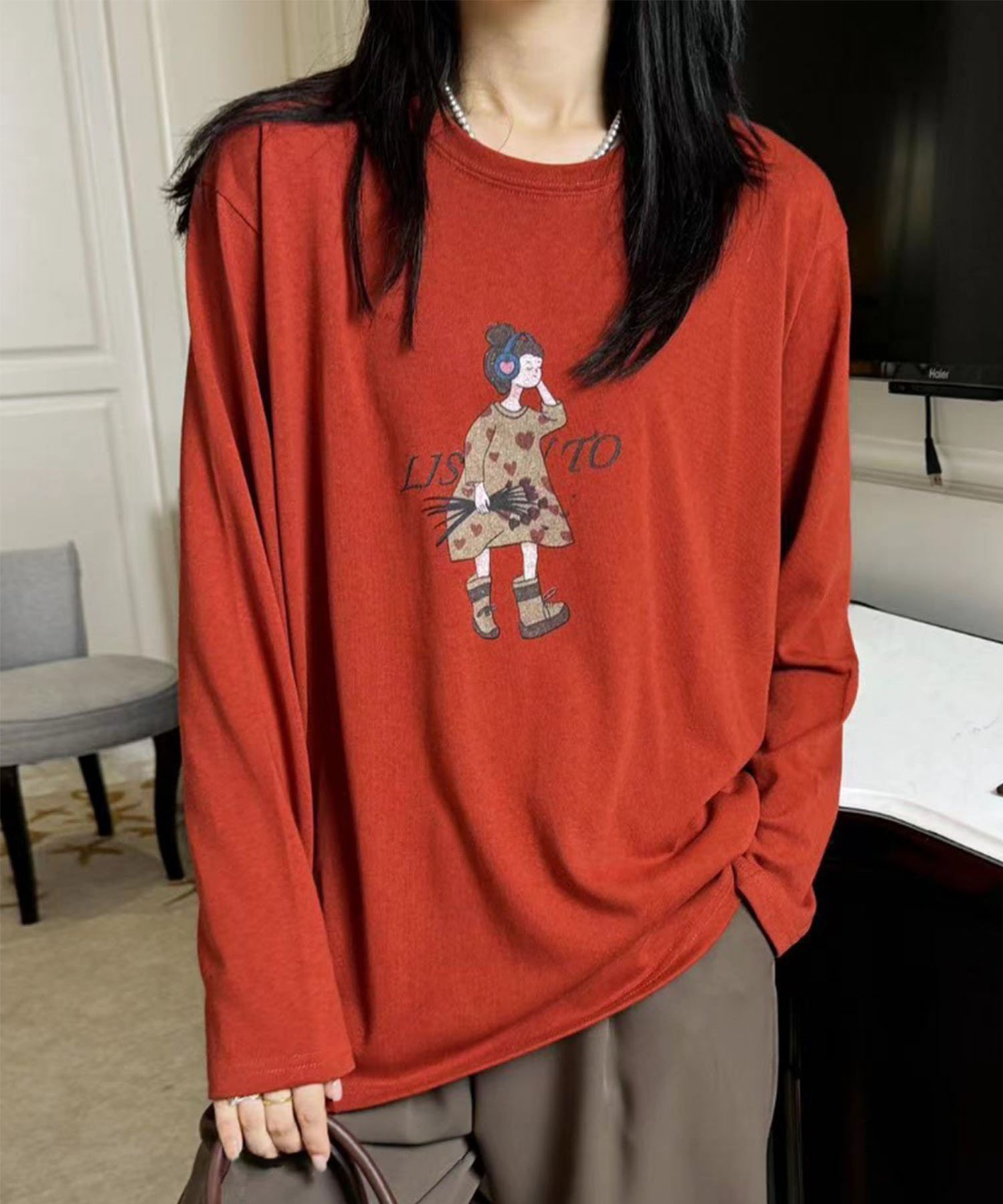 【アイモハ/aimoha】のaimoha -select-/イラストプリントカジュアルロングスリーブTシャツ インテリア・キッズ・メンズ・レディースファッション・服の通販 founy(ファニー) ファッション Fashion レディースファッション Fashion for Women トップス・カットソー Cut & Sew Tops シャツ・ブラウス・オフィスカジュアル Elegant Blouses & Button-Ups ロングTシャツ・Tシャツ Longline T-Shirts & Tees イラスト Illustration カーディガン Cardigan, Knitwear キャラクター Character, Licensed Characters シューズ Shoes, Footwear シンプル Simple, Minimal ジャケット Jacket, Outerwear スタイリッシュ Stylish, Fashionable スニーカー Sneakers, Trainers スリーブ Sleeve, Long Sleeve / Short Sleeve デニム Denim, Jeans Material プリント Print, Printed Pattern リラックス Relax, Relaxed Fit ロング Long, Long-Length オレンジ|ID: prp329100004760949 ipo3291000000034454506