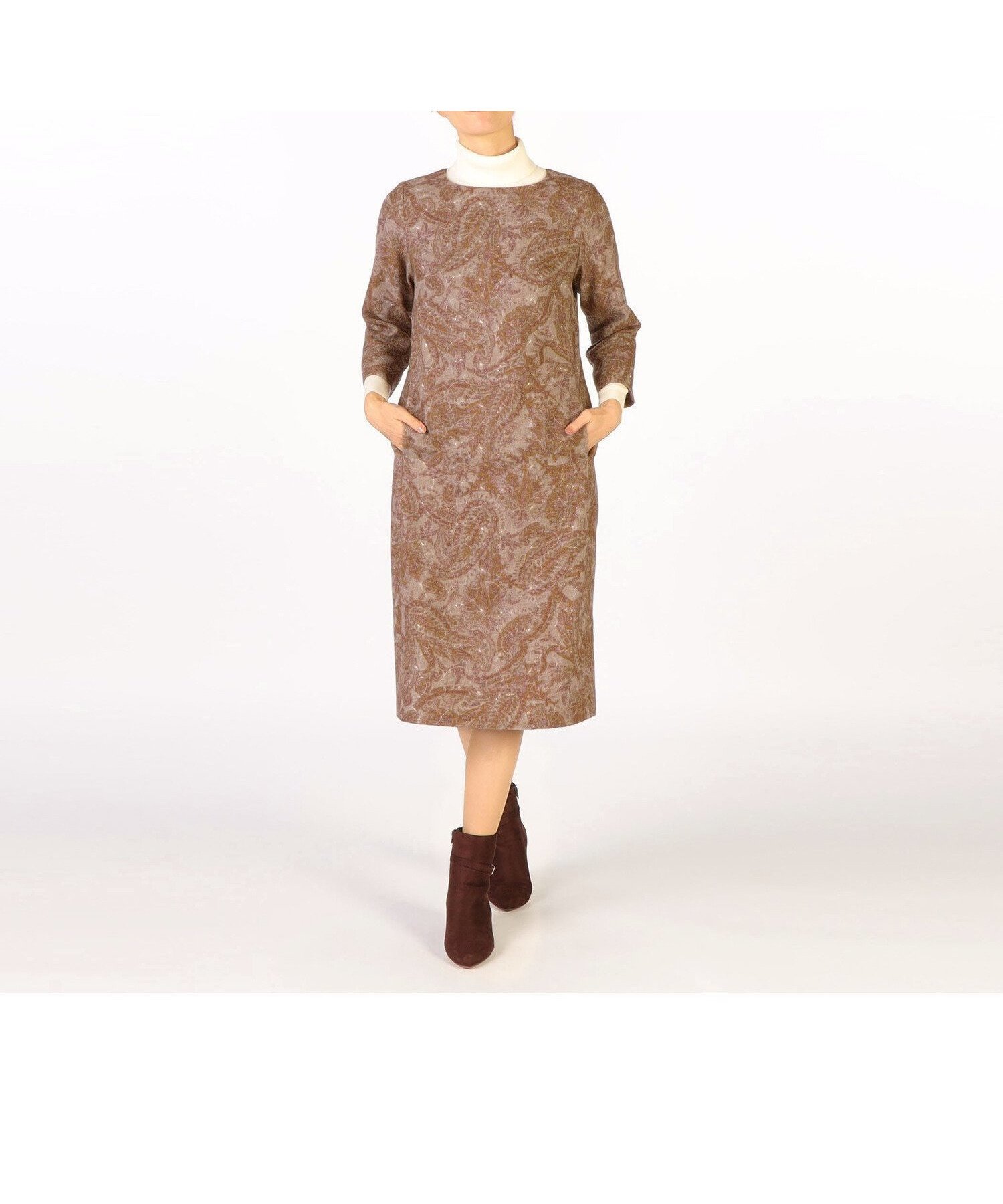 【スキャパ/SCAPA】のエンブロイダリープリントワンピース インテリア・キッズ・メンズ・レディースファッション・服の通販 founy(ファニー) ファッション Fashion レディースファッション Fashion for Women ワンピース Dresses エンブロイダリー Embroidery Design プリント Print, Printed Pattern ペイズリー Paisley, Ethnic Pattern ブラウン|ID: prp329100004761130 ipo3291000000034456185