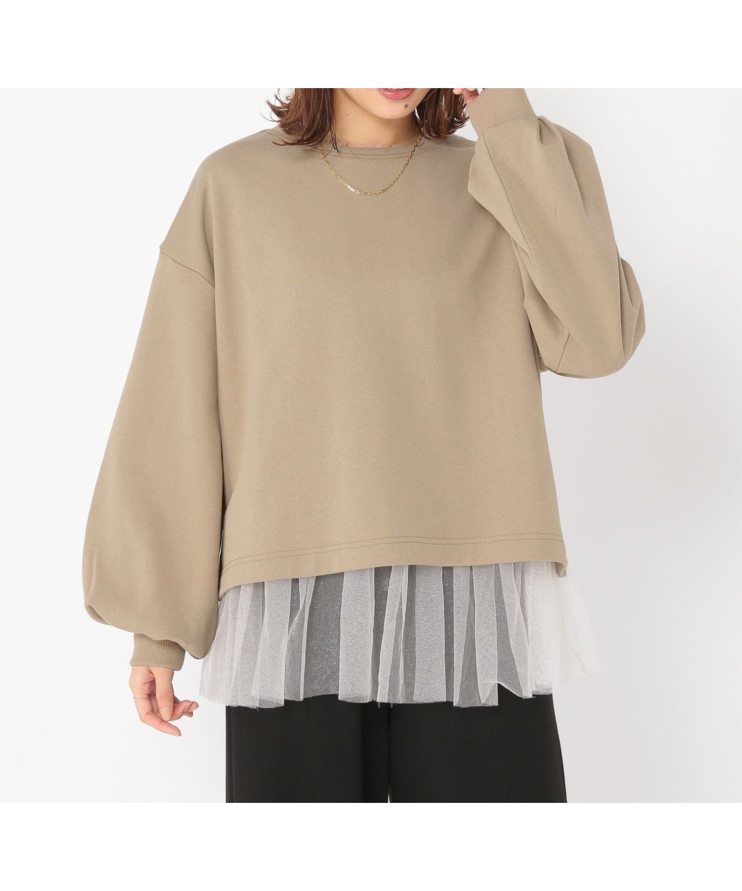 【スタディオ クリップ/studio CLIP】のチュールレイヤードプルオーバー インテリア・キッズ・メンズ・レディースファッション・服の通販 founy(ファニー) ファッション Fashion レディースファッション Fashion for Women トップス・カットソー Cut & Sew Tops カジュアルプルオーバー・ニットトップス Pullovers & Knit Tops / Casual Pullovers おすすめ Recommended / Our Picks インナー Innerwear シャイニー Shiny, Glossy Finish シンプル Simple, Minimal スリット Slit, Slit Detail チュール Tulip, Tulip Motif デニム Denim, Jeans Material エレガント 上品 Elegant ベージュ55|ID: prp329100004761195 ipo3291000000034663583
