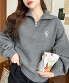 【モーメントプラス/moment+ / MEN】のハーフジップワンポイント刺繍入りニットプルオーバー チャコールグレー|ID: prp329100004761354 ipo3291000000034610532