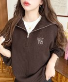 【モーメントプラス/moment+ / MEN】のハーフジップワンポイント刺繍入りニットプルオーバー ブラウン|ID: prp329100004761354 ipo3291000000034610535