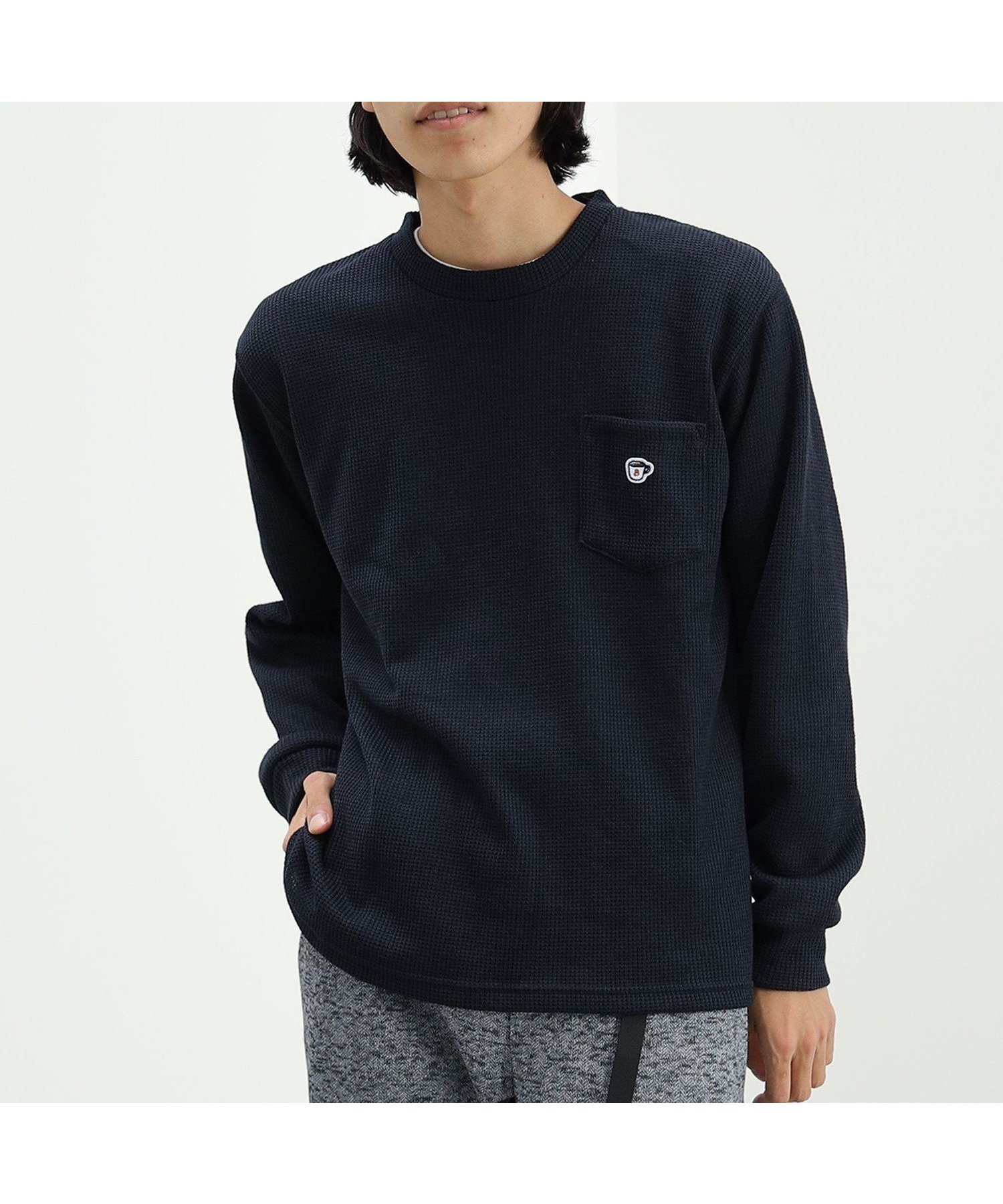 【ビームス/BEAMS / MEN】のコーヒー刺繍 ワッフル ニットソー インテリア・キッズ・メンズ・レディースファッション・服の通販 founy(ファニー) 　ファッション　Fashion　メンズファッション　Fashion for Men　インナー　Innerwear　ニットソー　Knit-Sewn, Cut & Sew Knit　ワッフル　Waffle, Waffle Knit　ワンポイント　One Point, Statement Accent　NAVY|ID: prp329100004761434 ipo3291000000034459310
