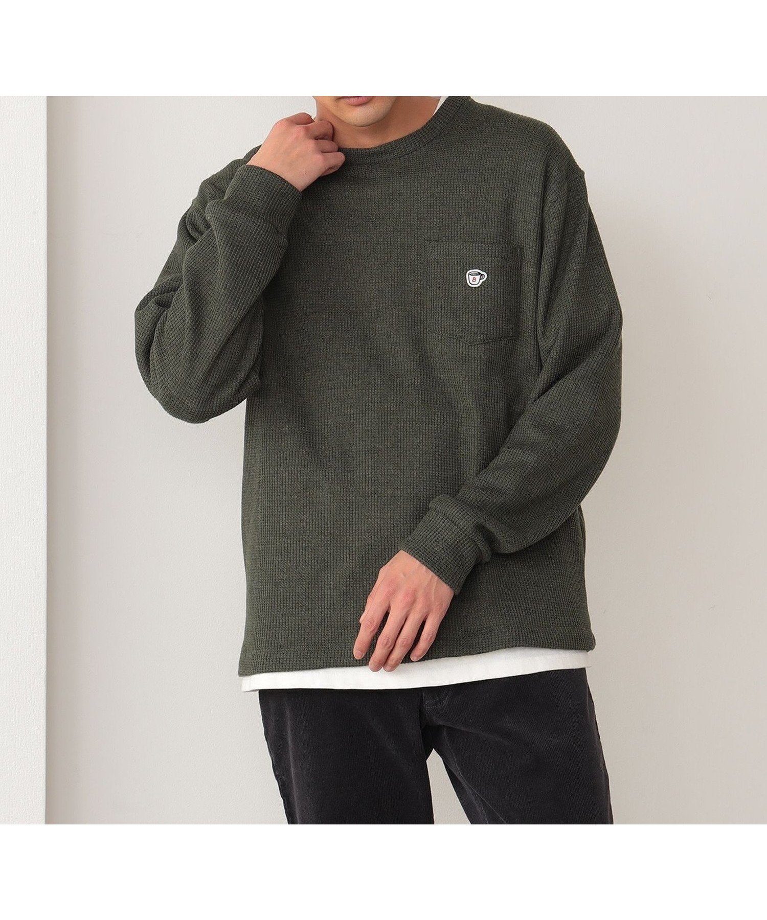 【ビームス/BEAMS / MEN】のコーヒー刺繍 ワッフル ニットソー インテリア・キッズ・メンズ・レディースファッション・服の通販 founy(ファニー) 　ファッション　Fashion　メンズファッション　Fashion for Men　インナー　Innerwear　ニットソー　Knit-Sewn, Cut & Sew Knit　ワッフル　Waffle, Waffle Knit　ワンポイント　One Point, Statement Accent　OLIVE|ID: prp329100004761434 ipo3291000000034459314