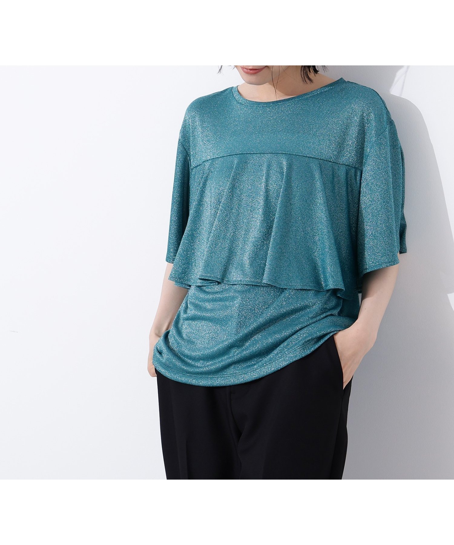 【エヌ ナチュラルビューティーベーシック/N.Natural Beauty basic】のラメドレープカットソー インテリア・キッズ・メンズ・レディースファッション・服の通販 founy(ファニー) ファッション Fashion レディースファッション Fashion for Women トップス・カットソー Cut & Sew Tops カットソー・ベーシックTシャツ Cut-and-Sewn Tops / Stretch Tees & Basics カットソー Cut and Sewn Top フレア Flare, Flared ピーコックグリーン1|ID: prp329100004762321 ipo3291000000034466952