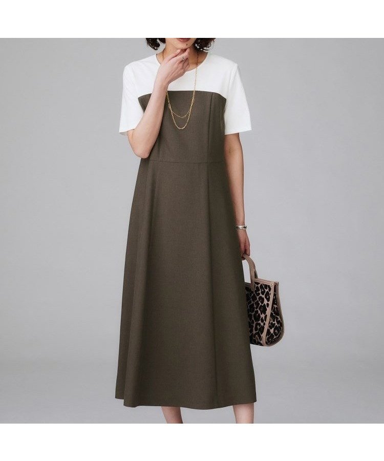 【アンタイトル/UNTITLED】の【きれいめカジュアル/セミフレア】異素材ドッキングワンピース インテリア・キッズ・メンズ・レディースファッション・服の通販 founy(ファニー) 　ファッション　Fashion　レディースファッション　Fashion for Women　ワンピース　Dresses　おすすめ　Recommended / Our Picks　スマート　Smart, Elegant　ドッキング　Docking, Mixed Material　フレア　Flare, Flared　ポケット　Pocket, Pocket Detail　軽量　Lightweight, Ultra Light　ブラウン|ID: prp329100004762355 ipo3291000000034599215