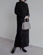 【リエディ/Re:EDIT】の前後2WAYハイネック指穴マキシニットワンピース 配色ブラック|ID: prp329100004762378 ipo3291000000034871628