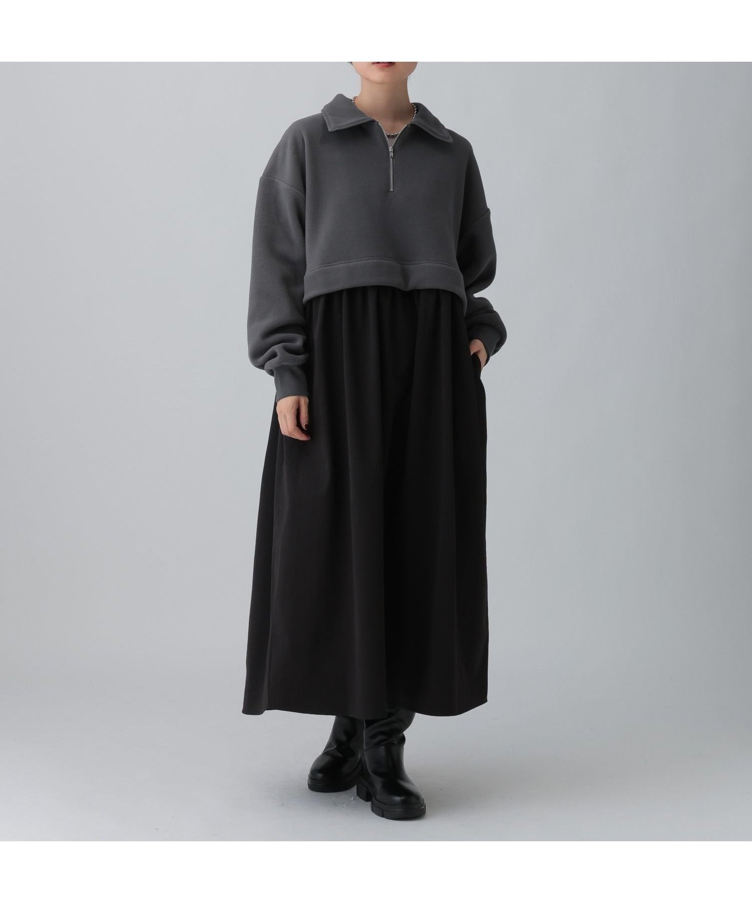 【レプシィム ローリーズファーム/LEPSIM LOWRYS FARM】のフリースドッキングワンピース インテリア・キッズ・メンズ・レディースファッション・服の通販 founy(ファニー) ファッション Fashion レディースファッション Fashion for Women ワンピース Dresses おすすめ Recommended / Our Picks タイツ Tights, Legwear ドッキング Docking, Mixed Material ロング Long, Long-Length チャコール18|ID: prp329100004762398 ipo3291000000034467915