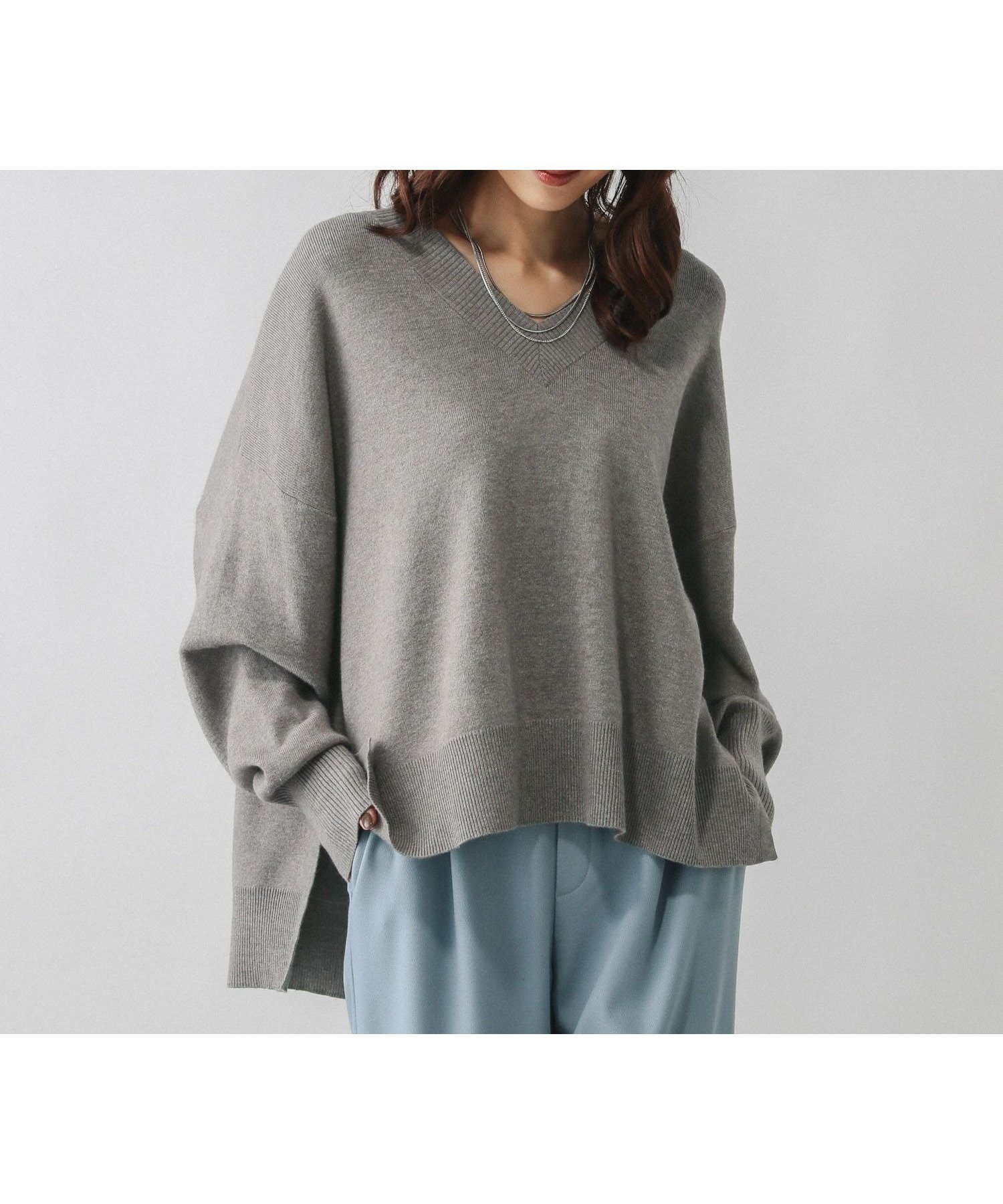 【グローバルワーク/GLOBAL WORK】のメルティリブVネックプルオーバー/579519 インテリア・キッズ・メンズ・レディースファッション・服の通販 founy(ファニー) 　ファッション　Fashion　レディースファッション　Fashion for Women　トップス・カットソー　Cut & Sew Tops　カジュアルプルオーバー・ニットトップス　Pullovers & Knit Tops / Casual Pullovers　Vネックトップス　V-Neck Tops / V-Cut Neckline Shirts　おすすめ　Recommended / Our Picks　デニム　Denim, Jeans Material　フロント　Front, Front Design　リラックス　Relax, Relaxed Fit　ワイド　Wide, Wide Fit　モカッシュグレー17|ID: prp329100004762519 ipo3291000000034469430