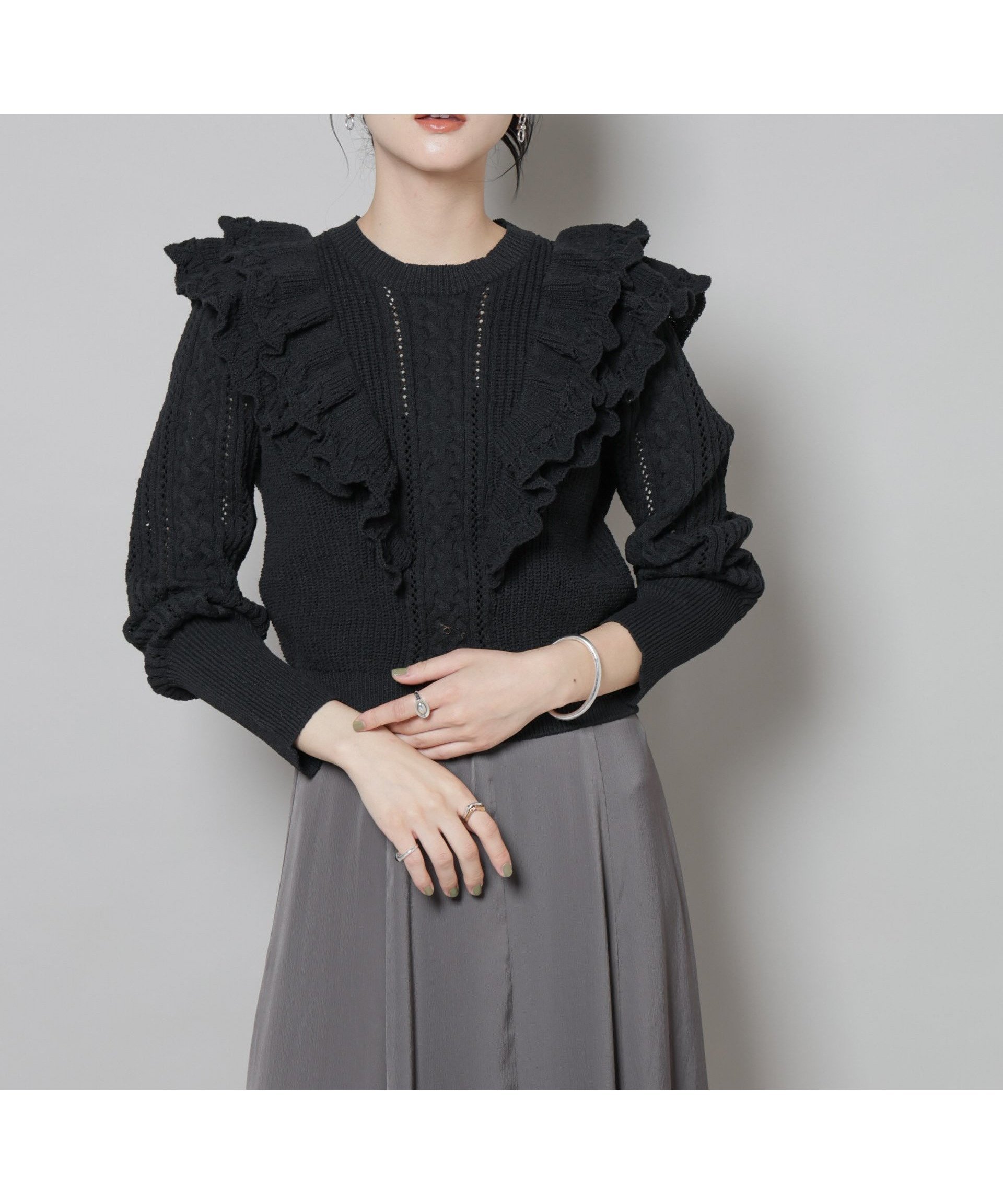 【ナノ ユニバース/nano universe】のフリルケーブルニットプルオーバー インテリア・キッズ・メンズ・レディースファッション・服の通販 founy(ファニー) ファッション Fashion レディースファッション Fashion for Women トップス・カットソー Cut & Sew Tops ニット Knit Tops & Sweaters カジュアルプルオーバー・ニットトップス Pullovers & Knit Tops / Casual Pullovers ウォッシャブル Machine Washable 春 Spring 秋 Autumn ギャザー Gathered, Ruffled コンビ Combo, Combination Style コーデュロイ Corduroy, Cord Fabric デニム Denim, Jeans Material フェミニン Feminine, Girly フリル Frill, Ruffle ロング Long, Long-Length エレガント 上品 Elegant 2025年 2025 2025-2026秋冬・A/W Autumn/Winter 2025–26 AW25–26 ブラック|ID: prp329100004762718 ipo3291000000034471355