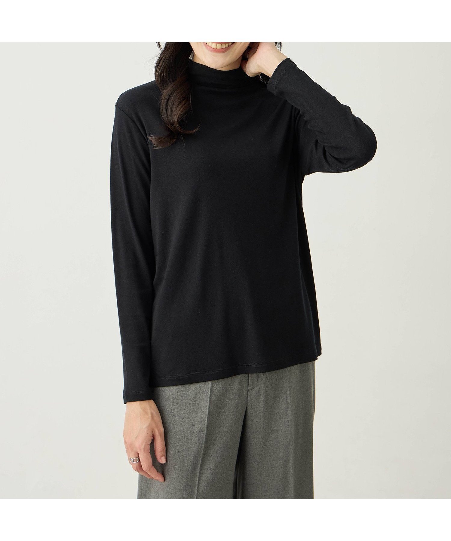 【エーシーデザインバイアルファキュービック/A/C DESIGN BY ALPHACUBIC】のウールミックスハイネックカットソー インテリア・キッズ・メンズ・レディースファッション・服の通販 founy(ファニー) 　ファッション　Fashion　レディースファッション　Fashion for Women　トップス・カットソー　Cut & Sew Tops　カットソー・ベーシックTシャツ　Cut-and-Sewn Tops / Stretch Tees & Basics　おすすめ　Recommended / Our Picks　インナー　Innerwear　カーディガン　Cardigan, Knitwear　ジャケット　Jacket, Outerwear　ストレッチ　Stretch, Stretchy Fabric　エレガント 上品　Elegant　ブラック|ID: prp329100004763174 ipo3291000000034476094