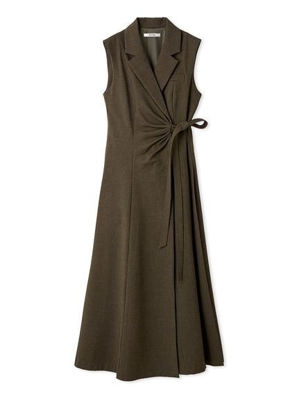 【スナイデル/SNIDEL】のSustainableサイドプリーツテーラードワンピース インテリア・キッズ・メンズ・レディースファッション・服の通販 founy(ファニー) 　ファッション　Fashion　レディースファッション　Fashion for Women　ワンピース　Dresses　アシンメトリー　Asymmetrical Style　ウェーブ　Wavy Pattern　エレガント 上品　Elegant　今季　This Season, Current Season　スマート　Smart, Elegant　スーツ　Suit, Formalwear　ダブル　Double, Double-Breasted　ハイネック　High Neck, Mock Neck　フロント　Front, Front Design　プリーツ　Pleats, Pleated　ラップ　Wrap, Wrap Design　リボン　Ribbon, Bow　ロング　Long, Long-Length　おすすめ　Recommended / Our Picks　BRW[058]|ID: prp329100004763410 ipo3291000000034481077