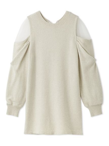 【スナイデル/SNIDEL】のシースルーショルダーニットワンピース インテリア・キッズ・メンズ・レディースファッション・服の通販 founy(ファニー) 　ファッション　Fashion　レディースファッション　Fashion for Women　ワンピース　Dresses　ニットワンピース　Knit Dresses　サテン　Satin, Glossy Fabric　ストレート　Straight, Straight Cut　スマート　Smart, Elegant　スリット　Slit, Slit Detail　チュール　Tulip, Tulip Motif　定番　Standard, Basic Item　人気　Popular, Best Seller　ラベンダー　Lavender　リボン　Ribbon, Bow　おすすめ　Recommended / Our Picks　IVR[003]|ID: prp329100004763411 ipo3291000000034481081