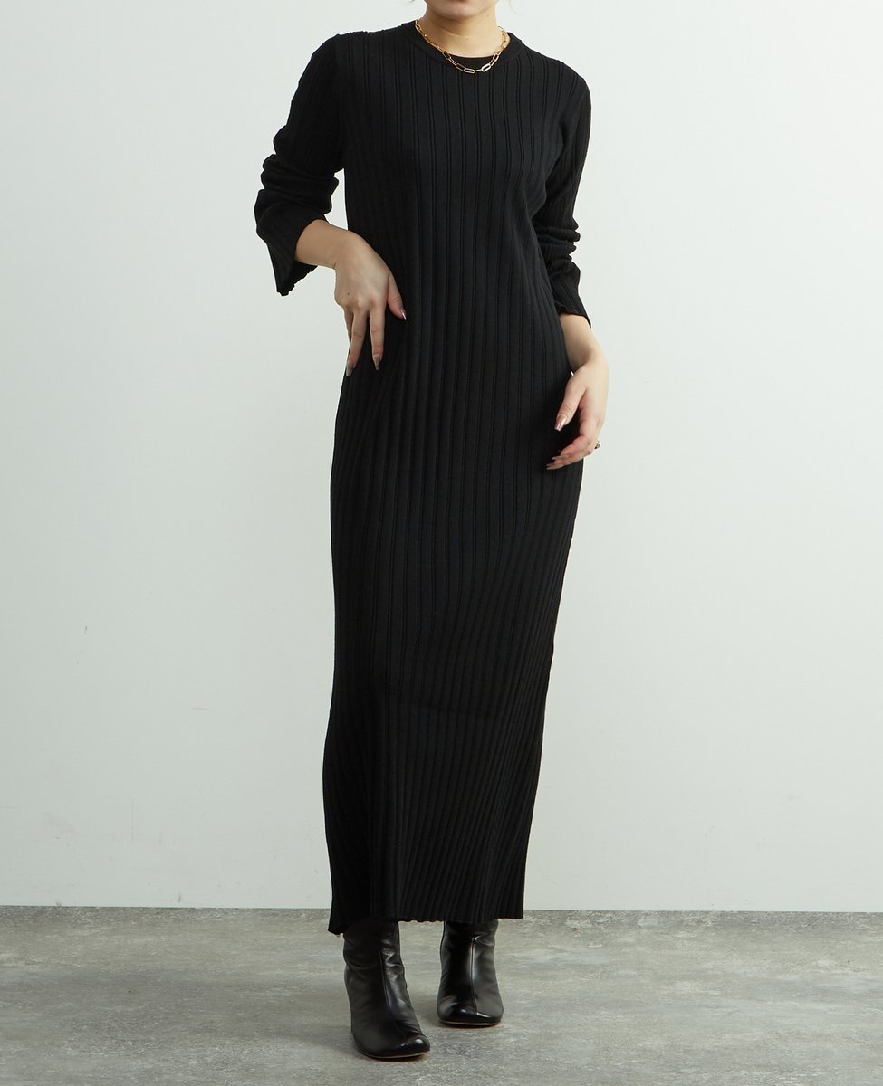 【ソフィット/Soffitto】のウール混ランダムリブワンピース インテリア・キッズ・メンズ・レディースファッション・服の通販 founy(ファニー) 　ファッション　Fashion　レディースファッション　Fashion for Women　ワンピース　Dresses　なめらか　Smooth, Silky Texture　エレガント 上品　Elegant　ブラック|ID: prp329100004763418 ipo3291000000034481124