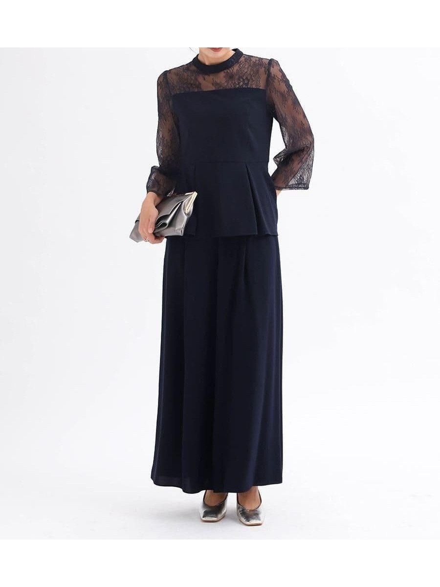 【ヴァン/Vin】のペプラム切替ブラウス パンツセットアップ インテリア・キッズ・メンズ・レディースファッション・服の通販 founy(ファニー) ファッション Fashion レディースファッション Fashion for Women セットアップ Matching Sets レディースパンツ・ボトムス Pants & Trousers / Bottoms オケージョン Occasion Wear セットアップ Set-Up, Coordinated Outfit チュール Tulip, Tulip Motif ペプラム Peplum, Flared Hem レース Lace, Lace Fabric ワイド Wide, Wide Fit 切替 Switching, Contrast Panel ネイビー|ID: prp329100004763429 ipo3291000000034481195