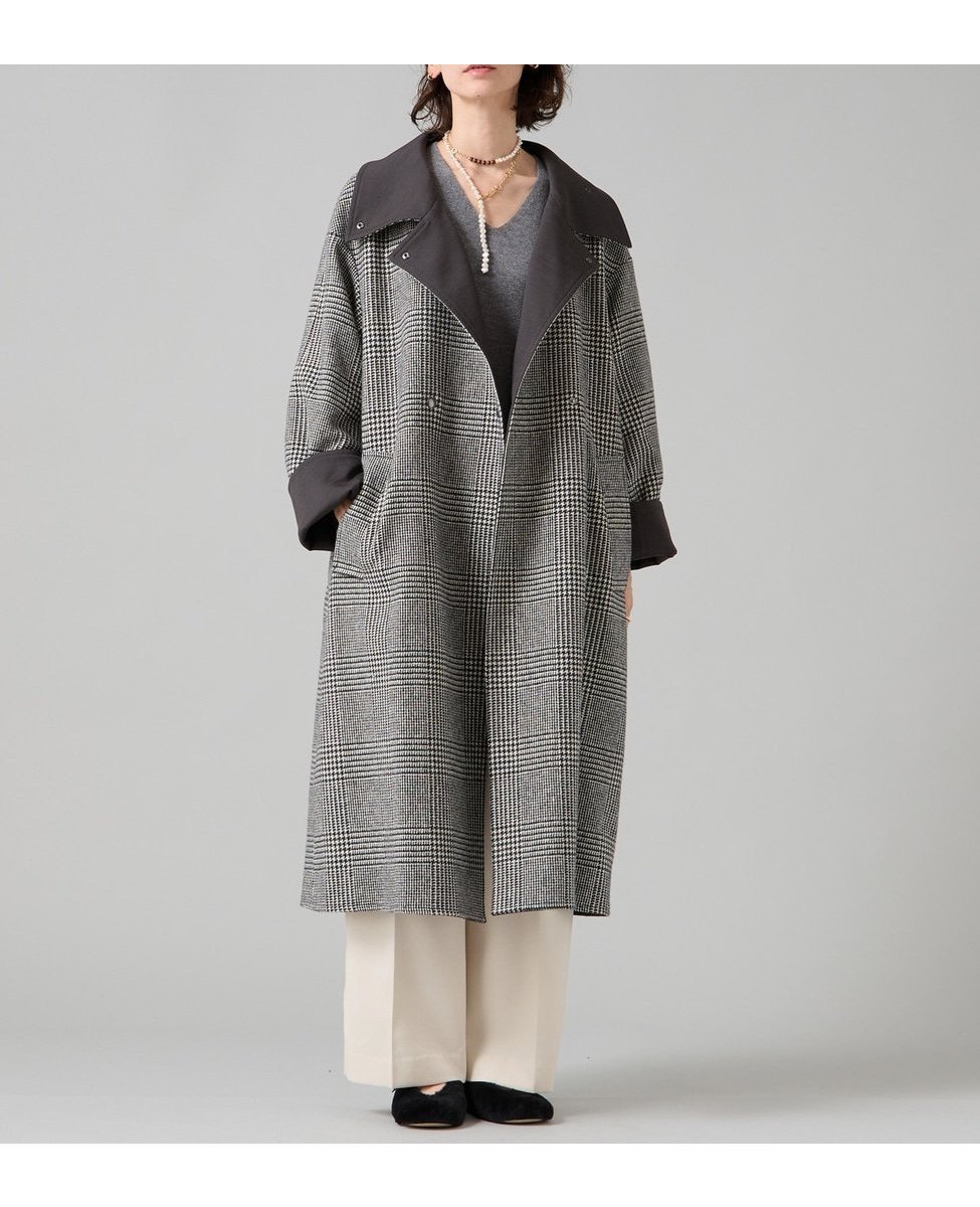 【リエス/Liesse】の【大草直子さんコラボ】リバーシブルコート インテリア・キッズ・メンズ・レディースファッション・服の通販 founy(ファニー) 　ファッション　Fashion　レディースファッション　Fashion for Women　アウター　Coat / Outerwear Collection　コート・ロングコート・ピーコート　Long Coats, Peacoats & More　エレガント 上品　Elegant　コラボ　Collaboration, Collab　シャンブレー　Chambray, Denim-Like Fabric　シルク　Silk, 100% Silk　シルバー　Silver, Metallic Silver　ジャケット　Jacket, Outerwear　チェック　Check, Plaid, Tartan　ツイル　Twist, Twisted Detail　ツイード　Twill, Twill Weave　ネップ　Nepp, Slub Yarn　ポケット　Pocket, Pocket Detail　防寒　Cold Protection, Winter-Ready　マニッシュ　Mannish, Boyish　メルトン　Melton, Heavy Wool　無地　Plain, Solid Color　リバーシブル　Reversible, Two-Sided　ブラック|ID: prp329100004763909 ipo3291000000034984891