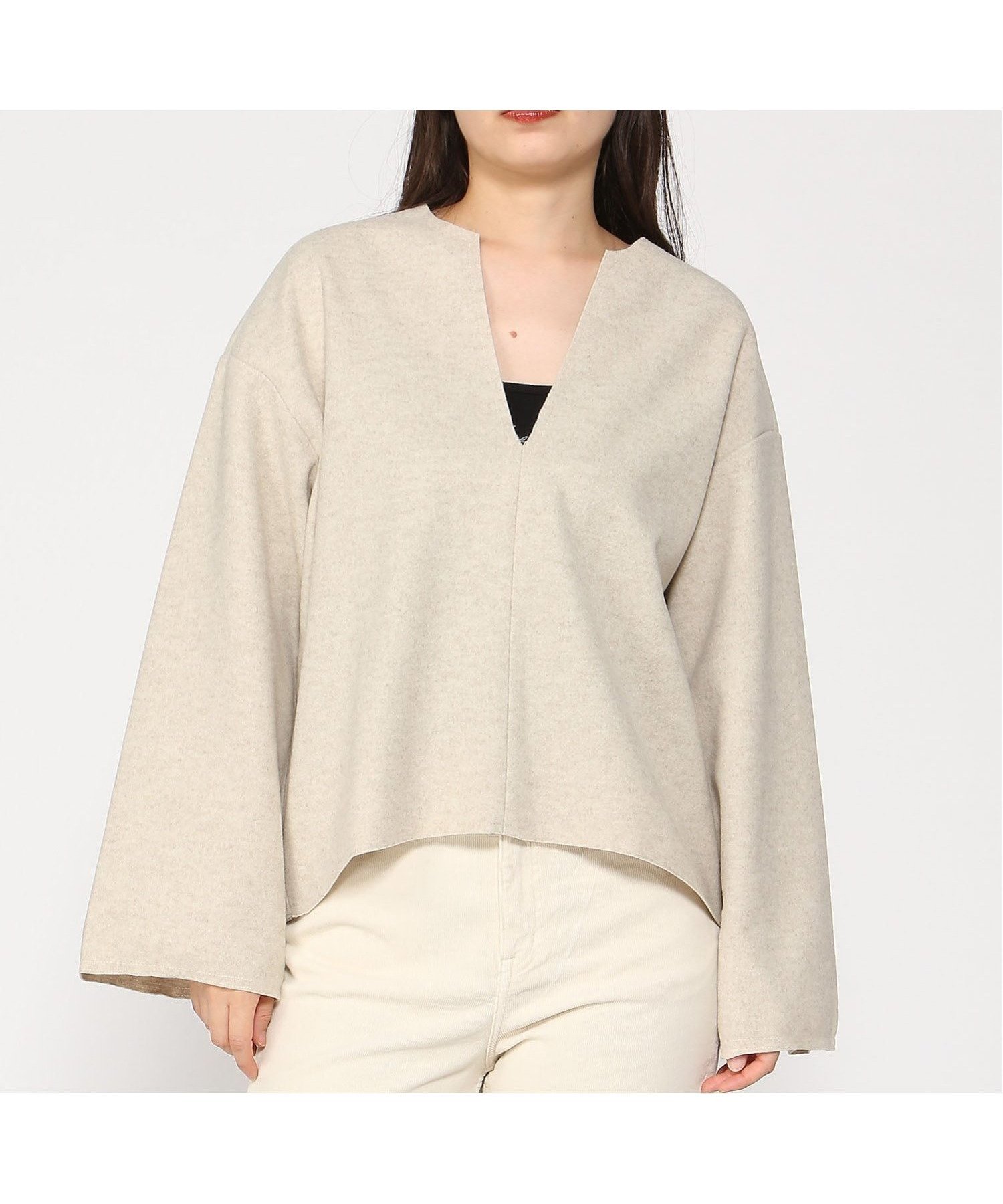 【グレディブリリアン/Gready Brilliant】のGready Brilliant/キーネックメルトンカットソー インテリア・キッズ・メンズ・レディースファッション・服の通販 founy(ファニー) 　ファッション　Fashion　レディースファッション　Fashion for Women　トップス・カットソー　Cut & Sew Tops　カットソー・ベーシックTシャツ　Cut-and-Sewn Tops / Stretch Tees & Basics　カットソー　Cut and Sewn Top　ショルダー　Shoulder, Shoulder Strap　ドロップ　Drop Shoulder, Dropped Style　ハイネック　High Neck, Mock Neck　メルトン　Melton, Heavy Wool　BEI|ID: prp329100004763952 ipo3291000000034486461