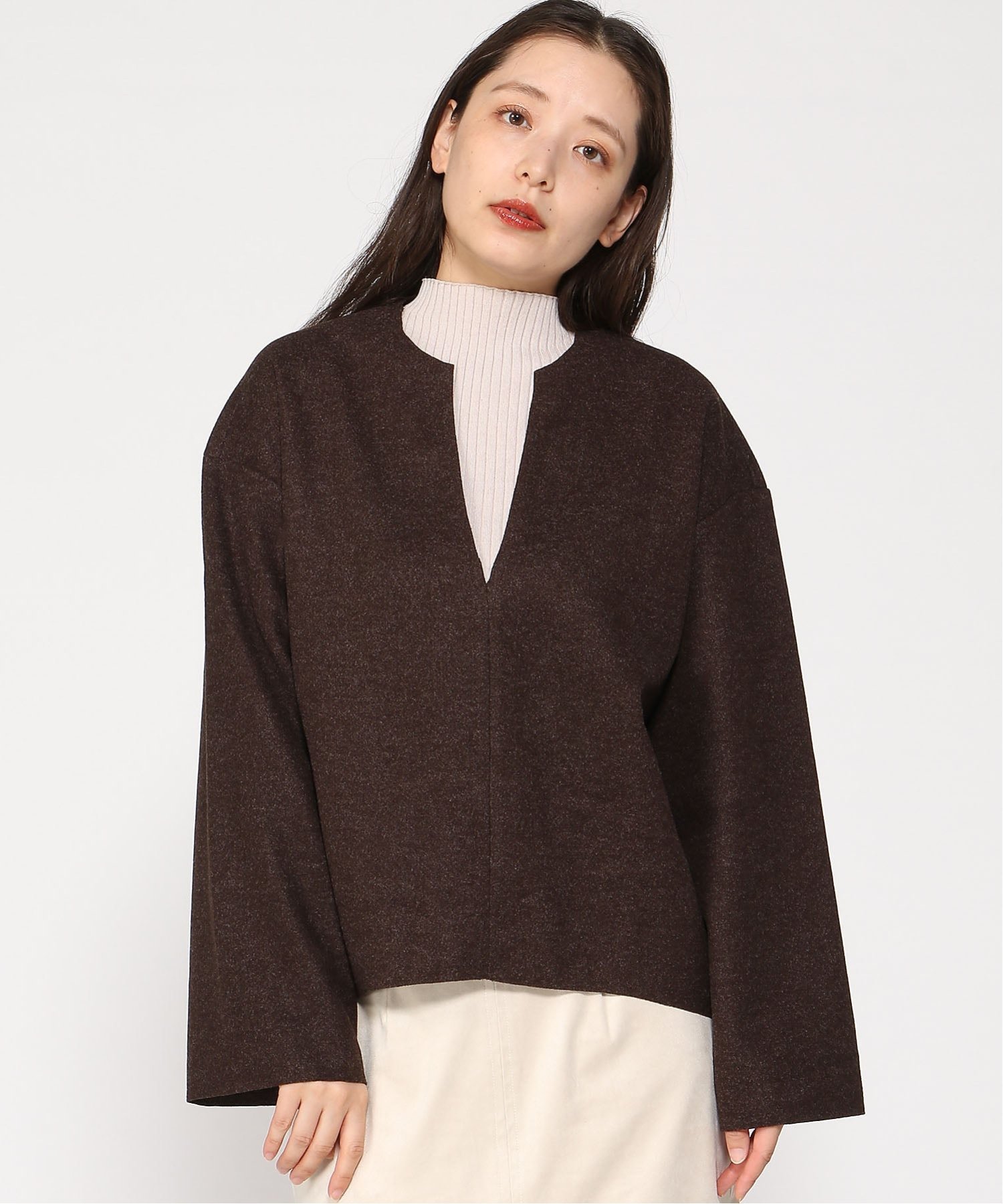 【グレディブリリアン/Gready Brilliant】のGready Brilliant/キーネックメルトンカットソー インテリア・キッズ・メンズ・レディースファッション・服の通販 founy(ファニー) 　ファッション　Fashion　レディースファッション　Fashion for Women　トップス・カットソー　Cut & Sew Tops　カットソー・ベーシックTシャツ　Cut-and-Sewn Tops / Stretch Tees & Basics　カットソー　Cut and Sewn Top　ショルダー　Shoulder, Shoulder Strap　ドロップ　Drop Shoulder, Dropped Style　ハイネック　High Neck, Mock Neck　メルトン　Melton, Heavy Wool　BRW|ID: prp329100004763952 ipo3291000000034486463