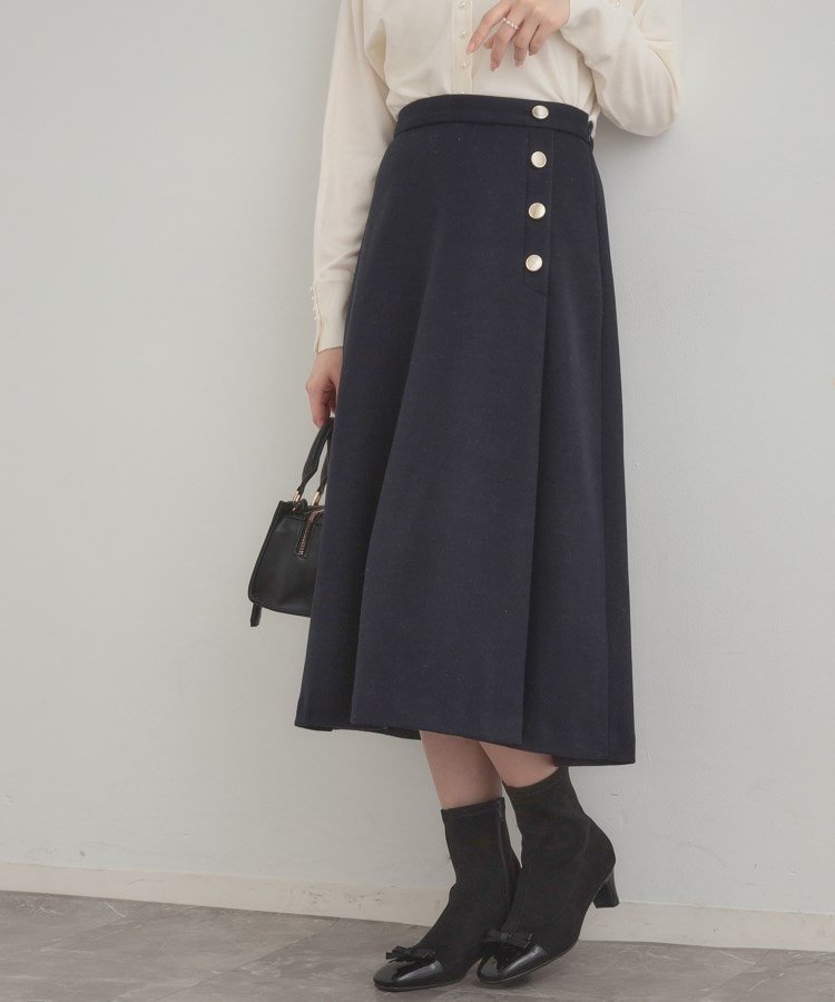 【クチュール ブローチ/Couture Brooch】のフェイクウールポンチスカート インテリア・キッズ・メンズ・レディースファッション・服の通販 founy(ファニー) 　ファッション　Fashion　レディースファッション　Fashion for Women　スカート　Skirts　スマート　Smart, Elegant　フレア　Flare, Flared　ポケット　Pocket, Pocket Detail　ラップ　Wrap, Wrap Design　ネイビー|ID: prp329100004763989 ipo3291000000034486955