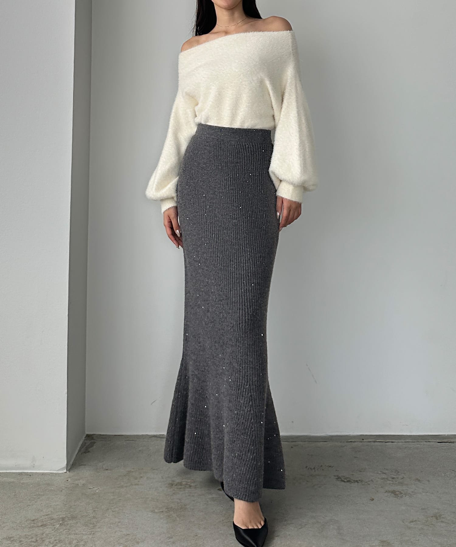 【ジュノア/JUNOAH】のLouere スパンコールマーメイドニットスカート インテリア・キッズ・メンズ・レディースファッション・服の通販 founy(ファニー) ファッション Fashion レディースファッション Fashion for Women スカート Skirts アクリル Acrylic Material チャコール|ID: prp329100004763991 ipo3291000000034486985