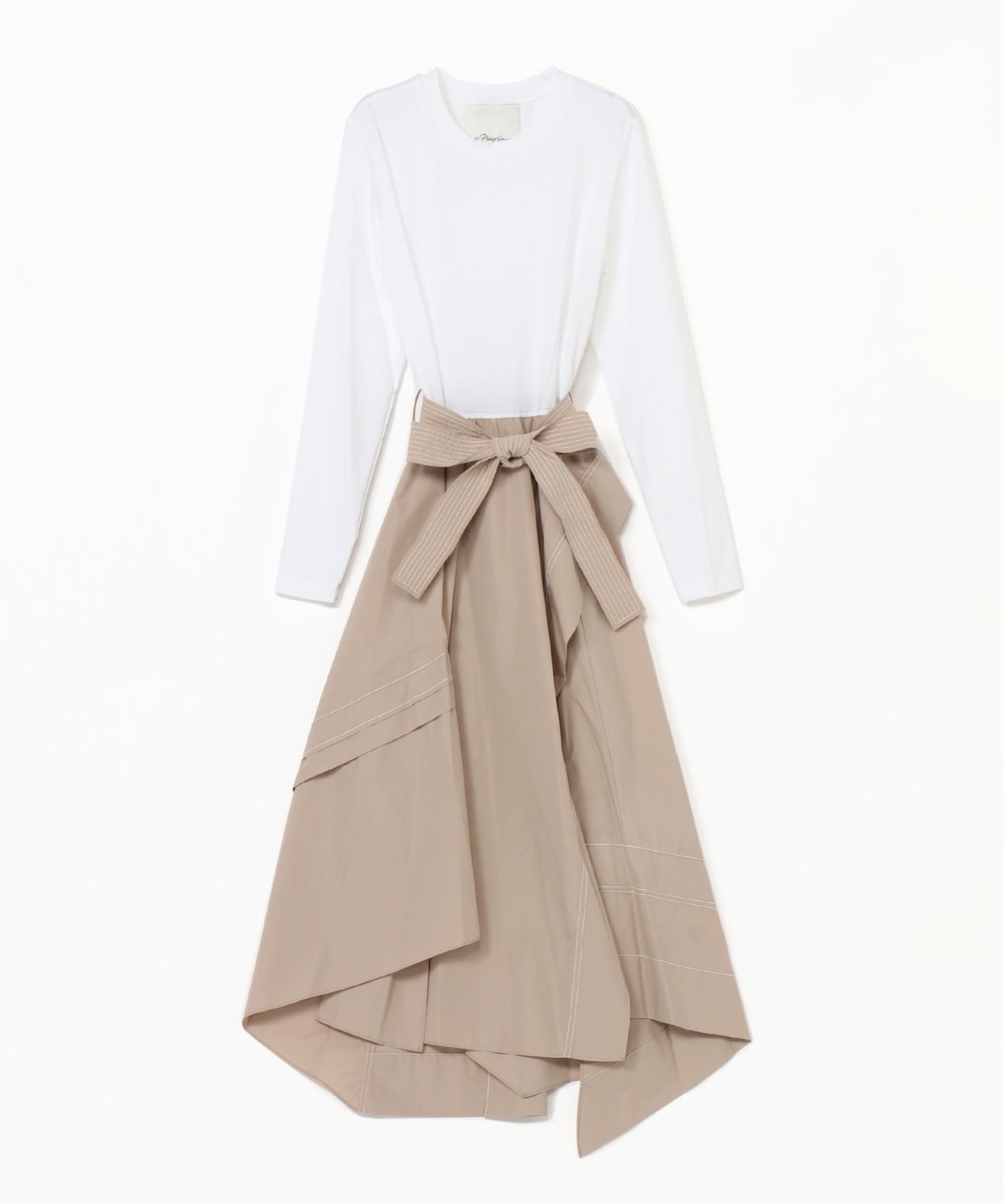 【スリーワン フィリップリム/3.1 Phillip Lim】のTシャツコンボドレス インテリア・キッズ・メンズ・レディースファッション・服の通販 founy(ファニー) ファッション Fashion レディースファッション Fashion for Women トップス・カットソー Cut & Sew Tops シャツ・ブラウス・オフィスカジュアル Elegant Blouses & Button-Ups ロングTシャツ・Tシャツ Longline T-Shirts & Tees ワンピース Dresses フォーマル・パーティードレス・結婚式用ドレス Elegant & Casual Dresses アシンメトリー Asymmetrical Style スリーブ Sleeve, Long Sleeve / Short Sleeve ドレス Dress, One-Piece フィット Fit, Slim Fit モダン Modern, Contemporary ロング Long, Long-Length WHITE-KHAKI|ID: prp329100004764099 ipo3291000000034488357