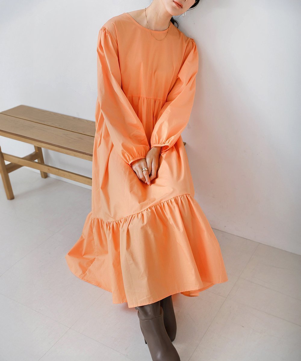【バブ ブージュルード/Bab Bou Jeloud】の【WEB限定】ギャザー切替ワンピース インテリア・キッズ・メンズ・レディースファッション・服の通販 founy(ファニー) 　ファッション　Fashion　レディースファッション　Fashion for Women　ワンピース　Dresses　インナー　Innerwear　洗える　Machine Washable　ギャザー　Gathered, Ruffled　切替　Switching, Contrast Panel　ペチコート　Petticoat, Underskirt　再入荷　Restock / Back in Stock　ORANGE|ID: prp329100004764106 ipo3291000000034488446