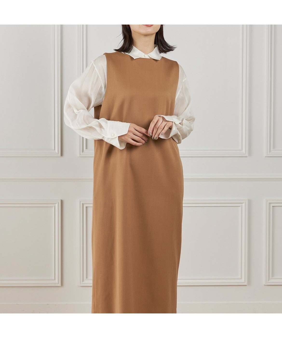 【イネド/INED】のボートネックワンピース インテリア・キッズ・メンズ・レディースファッション・服の通販 founy(ファニー) 　ファッション　Fashion　レディースファッション　Fashion for Women　ワンピース　Dresses　カッティング　Cutting Detail　サテン　Satin, Glossy Fabric　ストレート　Straight, Straight Cut　スマート　Smart, Elegant　スリット　Slit, Slit Detail　なめらか　Smooth, Silky Texture　ハイネック　High Neck, Mock Neck　フォーマル　Formal, Dressy　ポケット　Pocket, Pocket Detail　キャメル|ID: prp329100004764111 ipo3291000000034588245