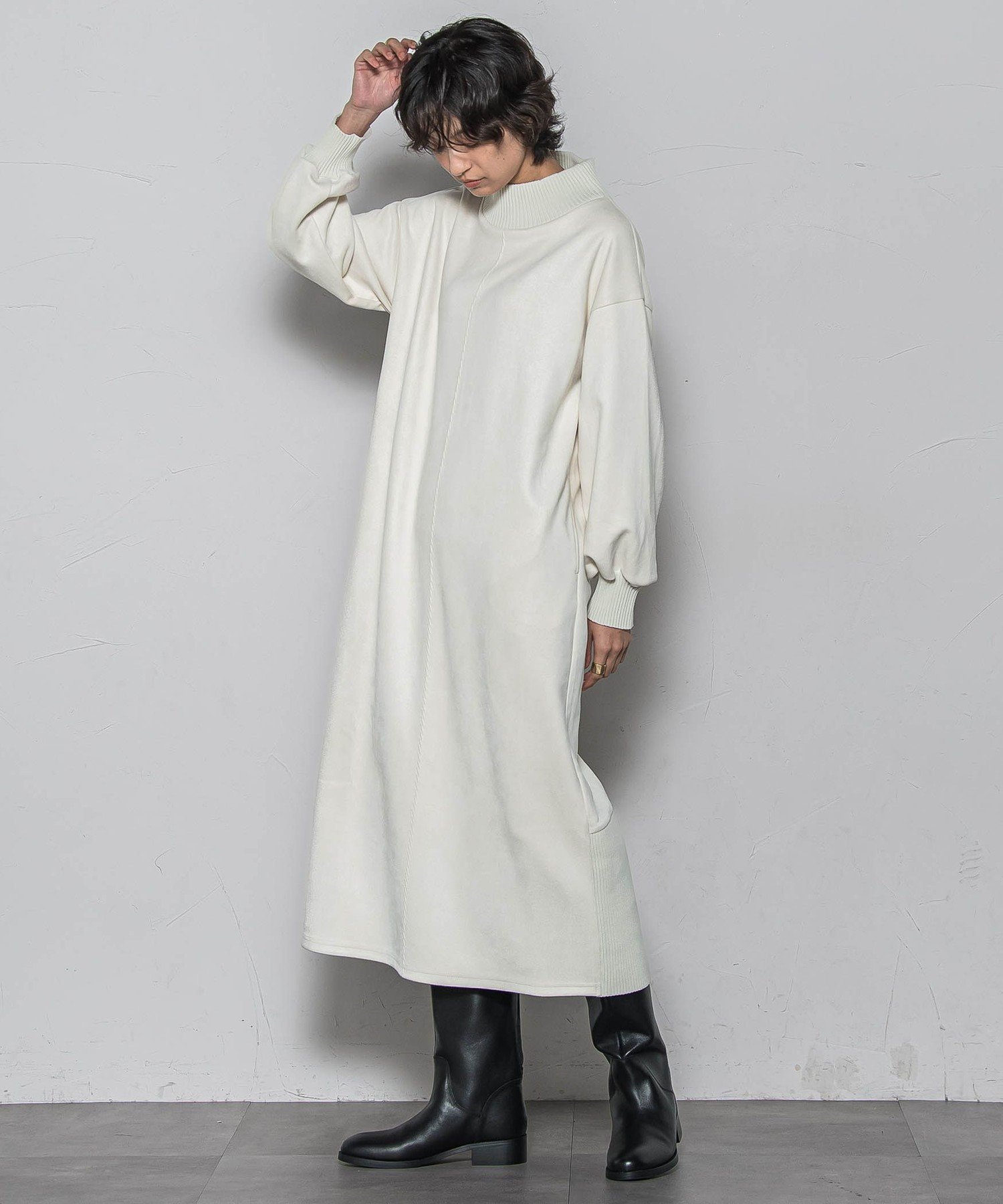 【メイソングレイ/MAYSON GREY】の【WEB限定】スウェード*リブモックネックワンピース≪手洗い可能≫ インテリア・キッズ・メンズ・レディースファッション・服の通販 founy(ファニー) 　ファッション　Fashion　レディースファッション　Fashion for Women　ワンピース　Dresses　2025年　2025　2025-2026秋冬・A/W　Autumn/Winter 2025–26 AW25–26　フロント　Front, Front Design　冬　Winter / This Winter　A/W・秋冬　Autumn/Winter　オフホワイト|ID: prp329100004764114 ipo3291000000034488526