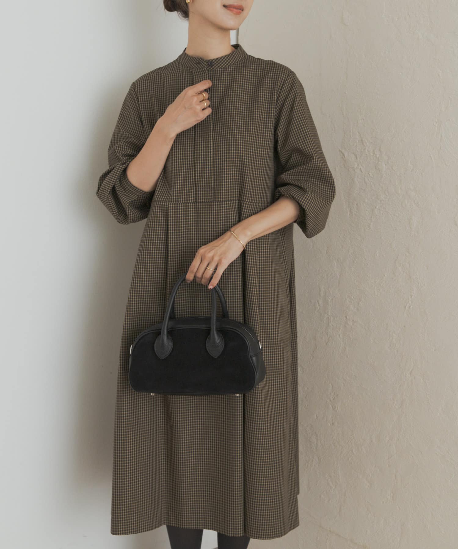 【アーバンリサーチ ドアーズ/URBAN RESEARCH DOORS】の『UR TECH』チェック柄バルーンスリーブワンピース インテリア・キッズ・メンズ・レディースファッション・服の通販 founy(ファニー) 　ファッション　Fashion　レディースファッション　Fashion for Women　ワンピース　Dresses　カーディガン　Cardigan, Knitwear　ジャケット　Jacket, Outerwear　スキッパー　Skipper, Open Collar　スリーブ　Sleeve, Long Sleeve / Short Sleeve　チェック　Check, Plaid, Tartan　バルーン　Balloon, Balloon Silhouette　A/W・秋冬　Autumn/Winter　冬　Winter / This Winter　2025年　2025　2025-2026秋冬・A/W　Autumn/Winter 2025–26 AW25–26　BROWN|ID: prp329100004764166 ipo3291000000034917121