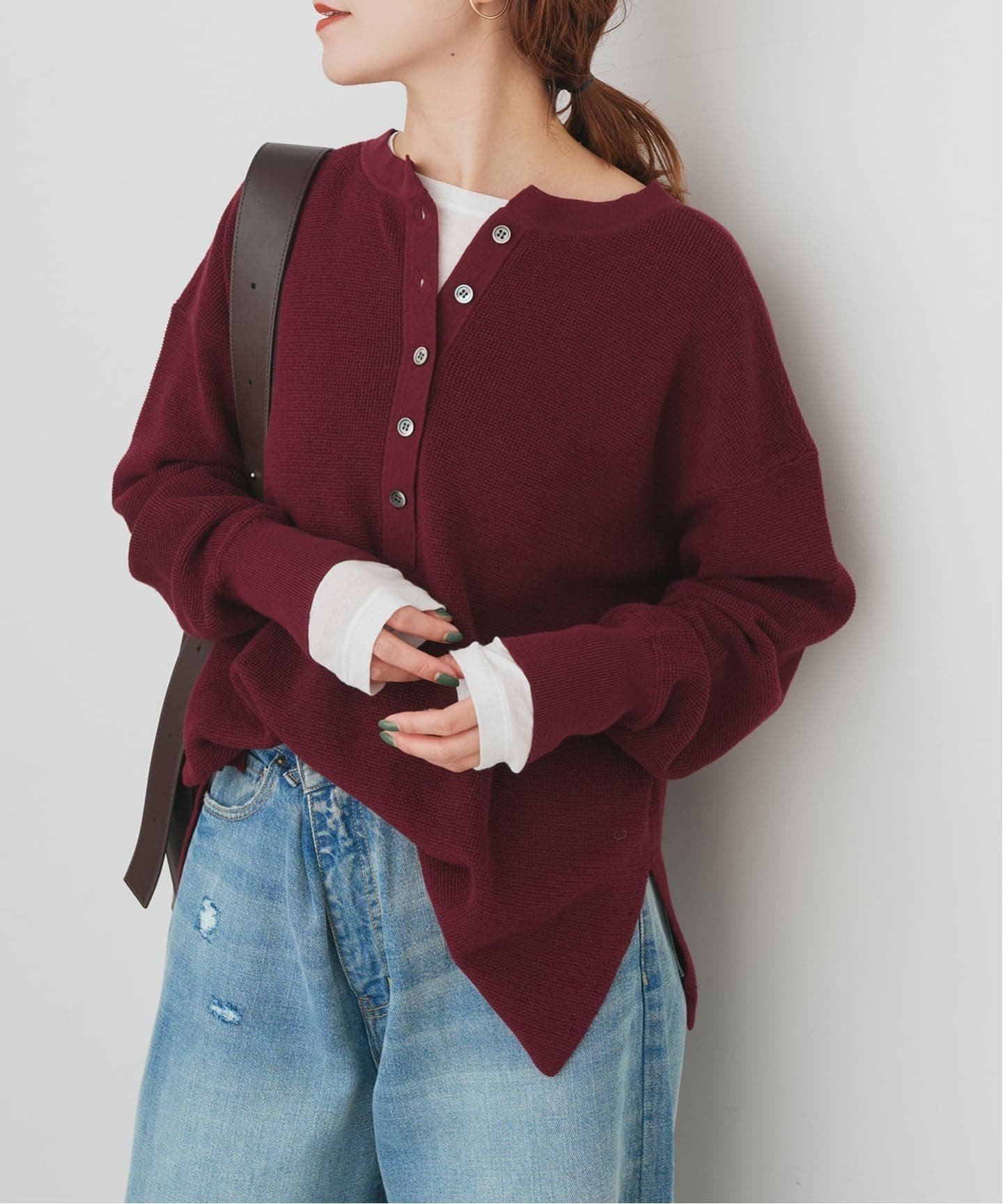 【スピック&スパン/Spick & Span】の前後2WAYワッフルプルオーバー インテリア・キッズ・メンズ・レディースファッション・服の通販 founy(ファニー) 　ファッション　Fashion　レディースファッション　Fashion for Women　トップス・カットソー　Cut & Sew Tops　カジュアルプルオーバー・ニットトップス　Pullovers & Knit Tops / Casual Pullovers　おすすめ　Recommended / Our Picks　インナー　Innerwear　ジャケット　Jacket, Outerwear　スウェット / スエット　Sweatshirt, Sweatwear　リラックス　Relax, Relaxed Fit　ロング　Long, Long-Length　ワイド　Wide, Wide Fit　ワッフル　Waffle, Waffle Knit　エレガント 上品　Elegant　A/W・秋冬　Autumn/Winter　ボルドー|ID: prp329100004764283 ipo3291000000035143559