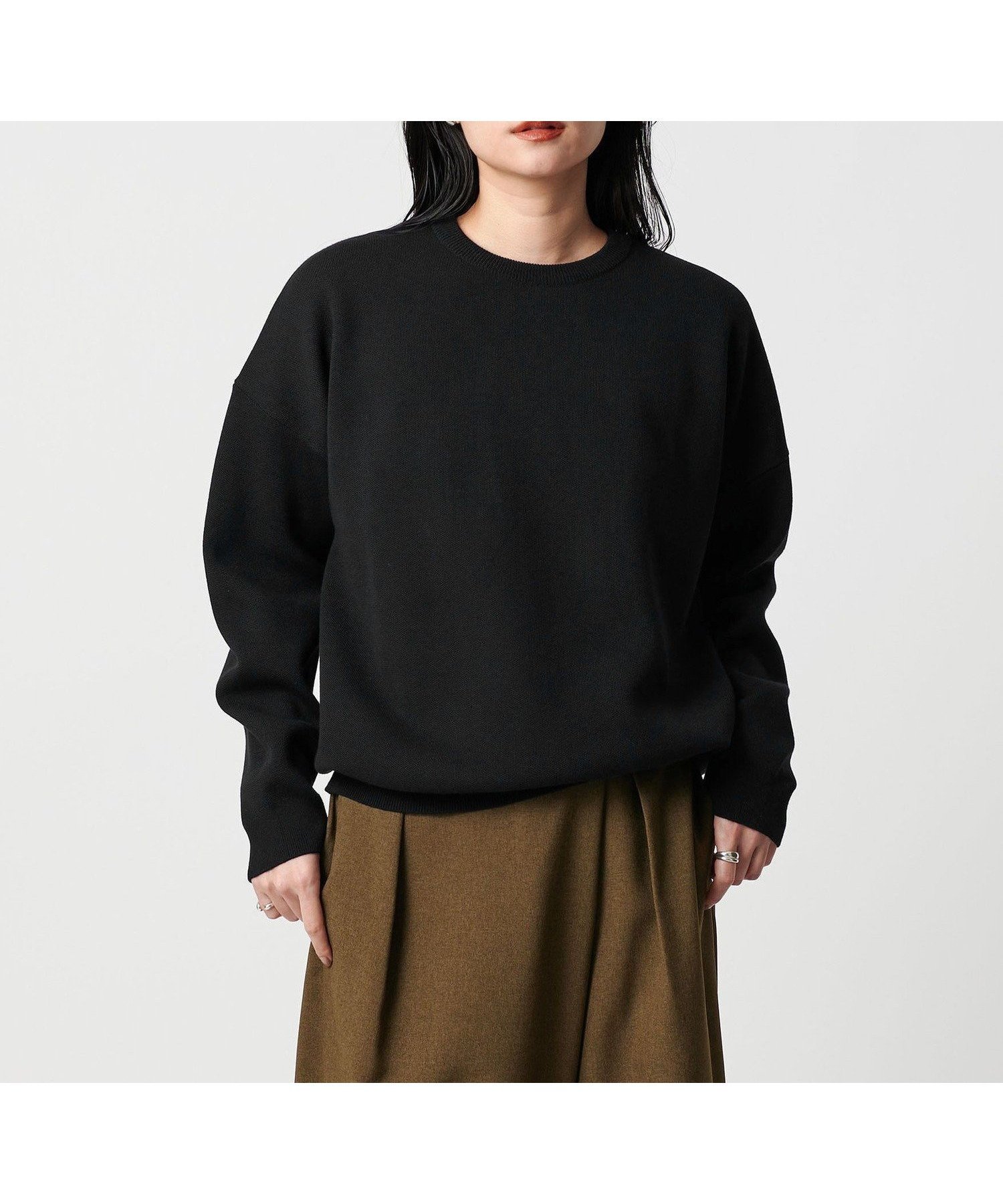 【ユナイテッドアローズ/UNITED ARROWS】のMARW UNITED ARROWS クルーネック ロングスリーブ ニット インテリア・キッズ・メンズ・レディースファッション・服の通販 founy(ファニー) 　ファッション　Fashion　レディースファッション　Fashion for Women　トップス・カットソー　Cut & Sew Tops　ニット　Knit Tops & Sweaters　スリーブ　Sleeve, Long Sleeve / Short Sleeve　人気　Popular, Best Seller　ベーシック　Basic, Essential　ロング　Long, Long-Length　ワイド　Wide, Wide Fit　おすすめ　Recommended / Our Picks　ビジネス 仕事 通勤　Business / Work / Commuting　BLACK|ID: prp329100004764489 ipo3291000000035038732