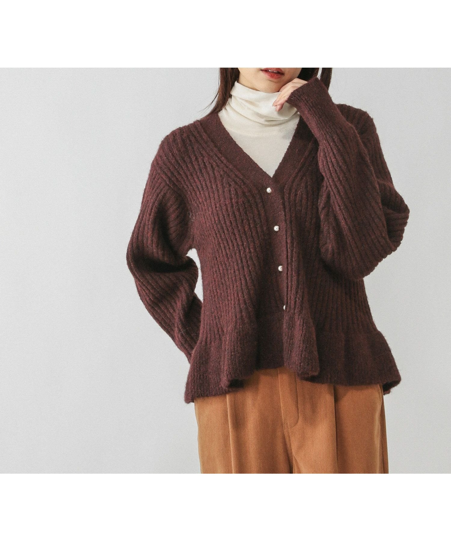【グローバルワーク/GLOBAL WORK】のモヘヤタッチペプラムカーディガン/603655 インテリア・キッズ・メンズ・レディースファッション・服の通販 founy(ファニー) ファッション Fashion レディースファッション Fashion for Women トップス・カットソー Cut & Sew Tops カーディガン・羽織り Layered Style Cardigans カーディガン Cardigan, Knitwear パール Pearl, Pearl Accent ペプラム Peplum, Flared Hem ボルドー38|ID: prp329100004764512 ipo3291000000034492961
