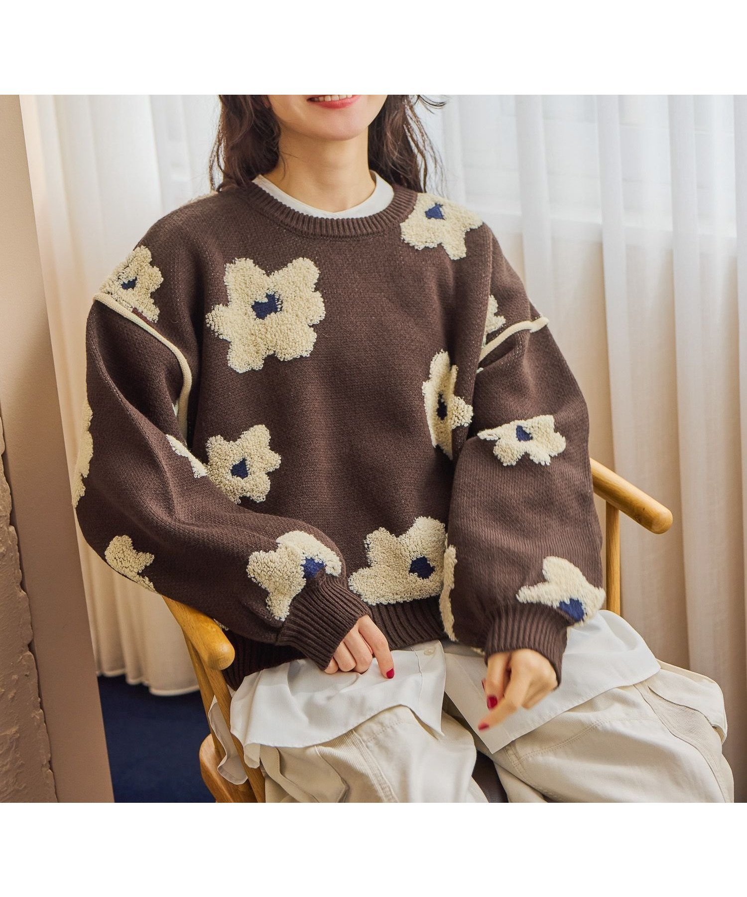 【ニコアンド/niko and】のフラワージャガードニットプルオーバー インテリア・キッズ・メンズ・レディースファッション・服の通販 founy(ファニー) 　ファッション　Fashion　レディースファッション　Fashion for Women　トップス・カットソー　Cut & Sew Tops　ニット　Knit Tops & Sweaters　カジュアルプルオーバー・ニットトップス　Pullovers & Knit Tops / Casual Pullovers　おすすめ　Recommended / Our Picks　アクリル　Acrylic Material　カットソー　Cut and Sewn Top　ショルダー　Shoulder, Shoulder Strap　シンプル　Simple, Minimal　ジャカード／ジャガード　Jacquard, Woven Pattern　ドロップ　Drop Shoulder, Dropped Style　フェミニン　Feminine, Girly　フォルム　Silhouette, Form　フラワー　Flower, Floral　ベーシック　Basic, Essential　モチーフ　Motif, Design Theme　エレガント 上品　Elegant　ブラウン|ID: prp329100004764568 ipo3291000000034578463